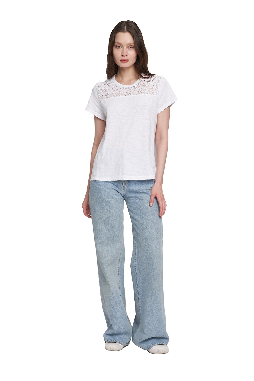 Easy Short Sleeve Crew Lace Yoke