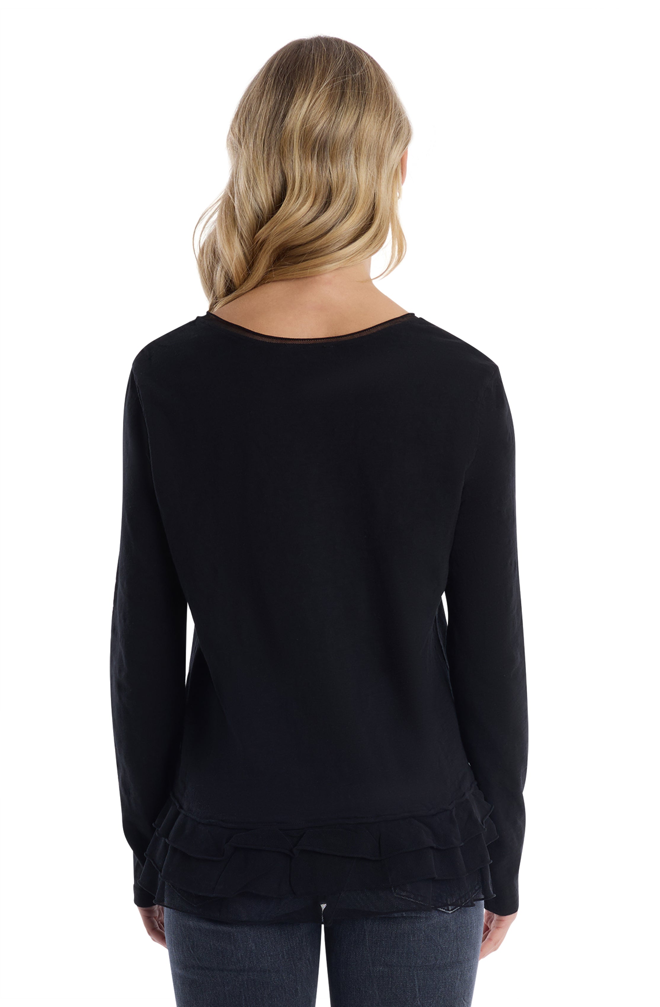 V-Neck Mixed Media Long Sleeve