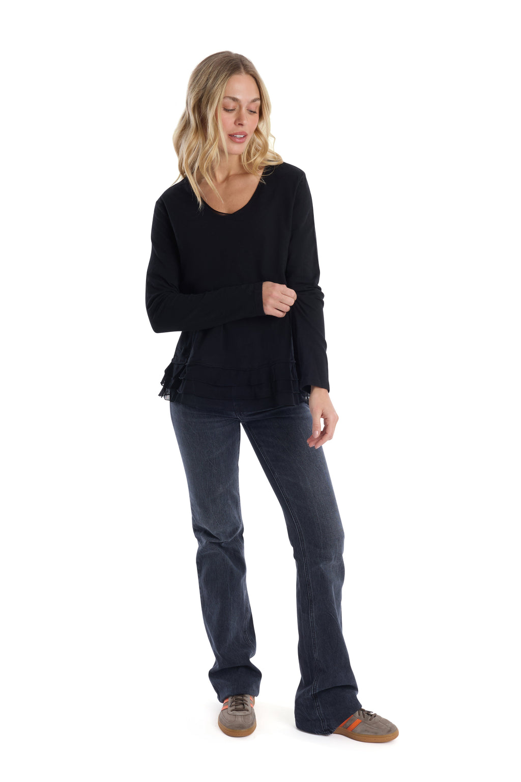 V-Neck Mixed Media Long Sleeve