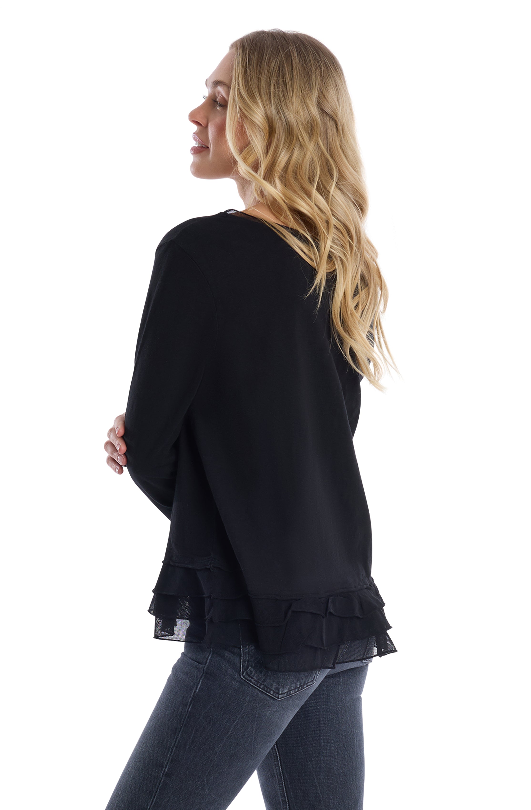 V-Neck Mixed Media Long Sleeve