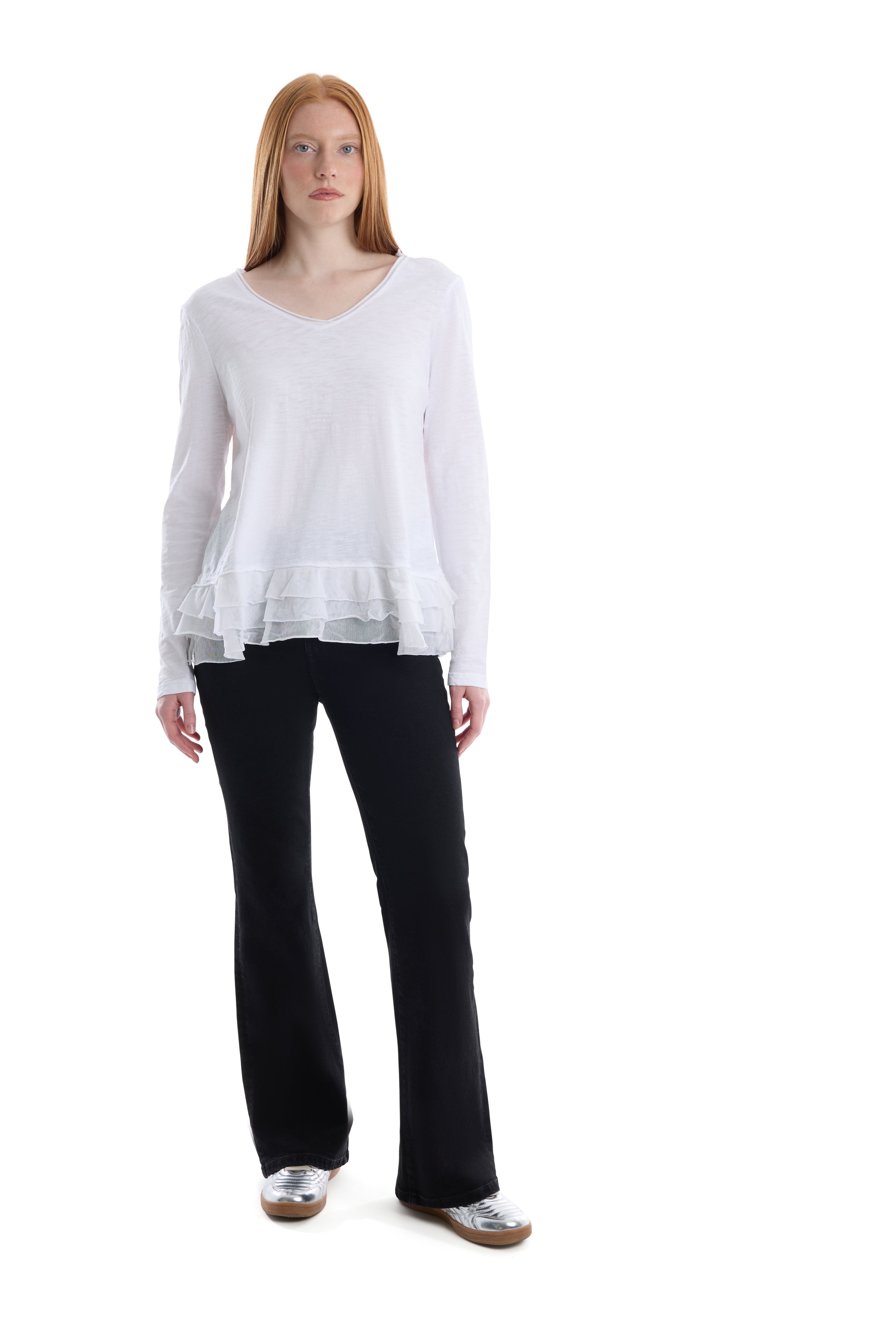 V-Neck Mixed Media Long Sleeve
