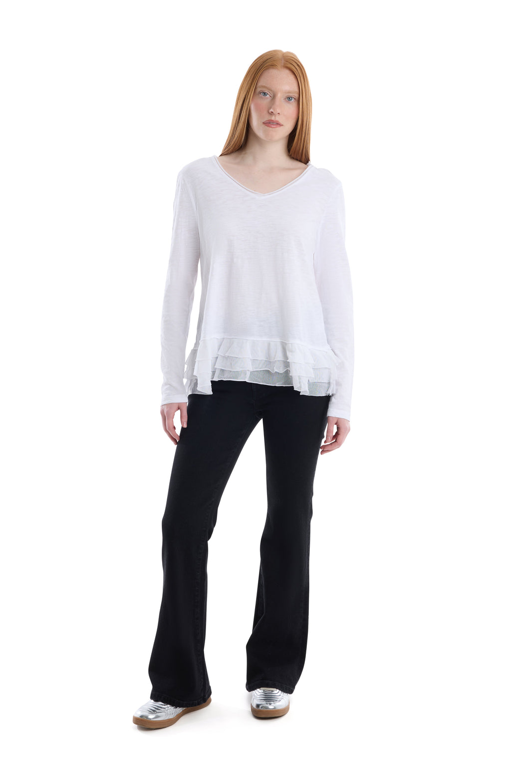 V-Neck Mixed Media Long Sleeve