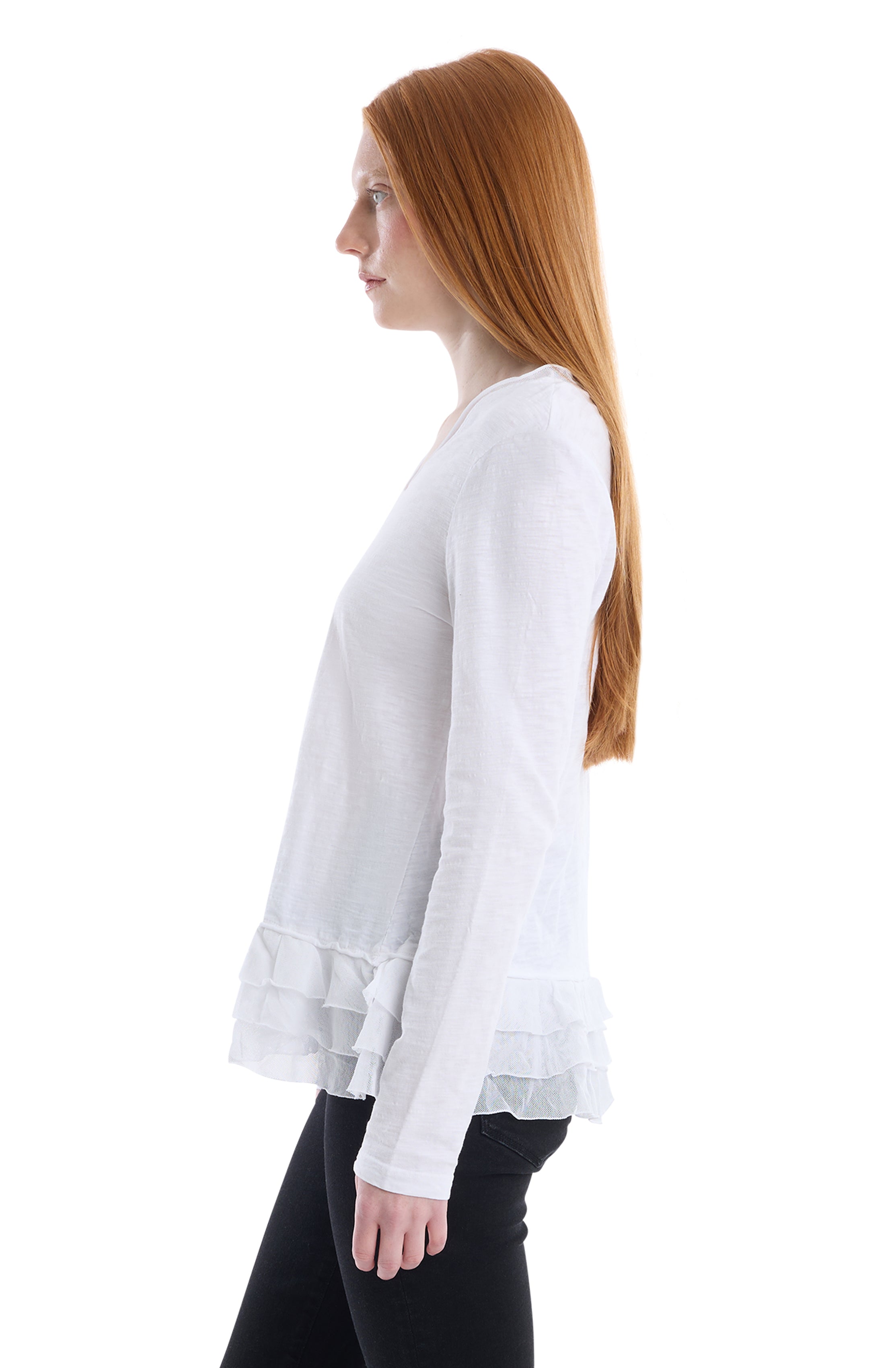 V-Neck Mixed Media Long Sleeve