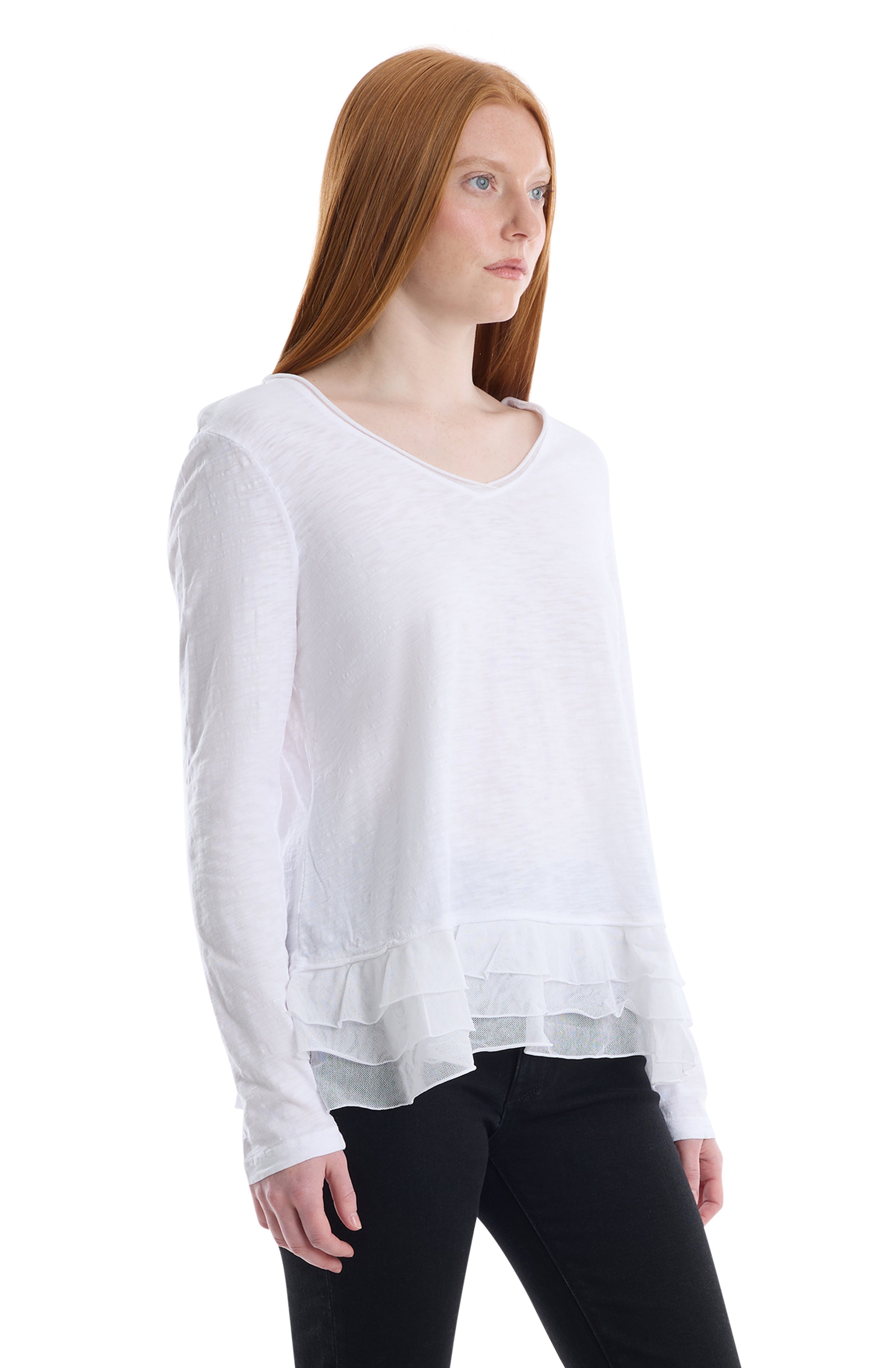 V-Neck Mixed Media Long Sleeve