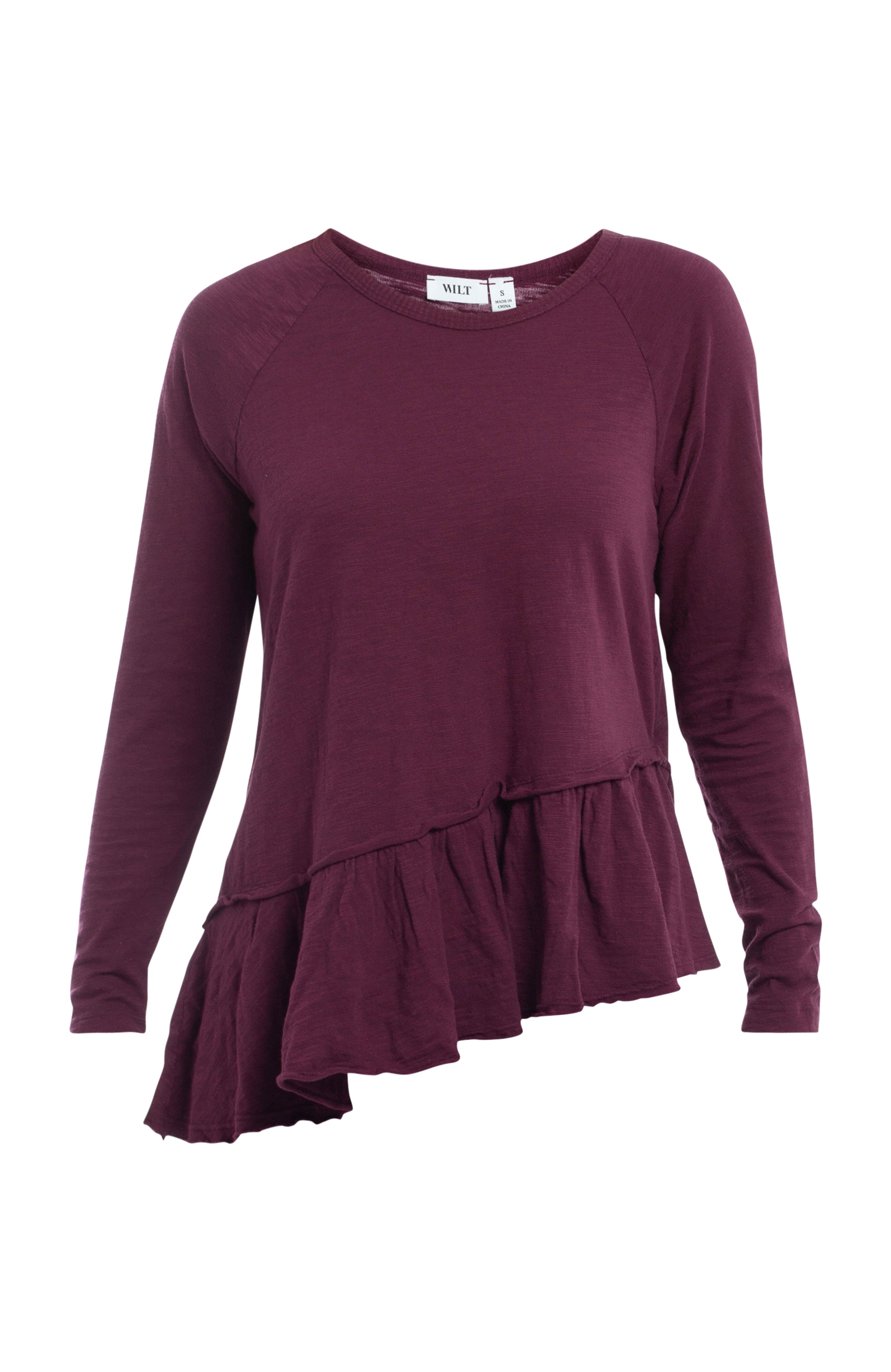 Raglan Long Sleeve Asymmetric Peplum