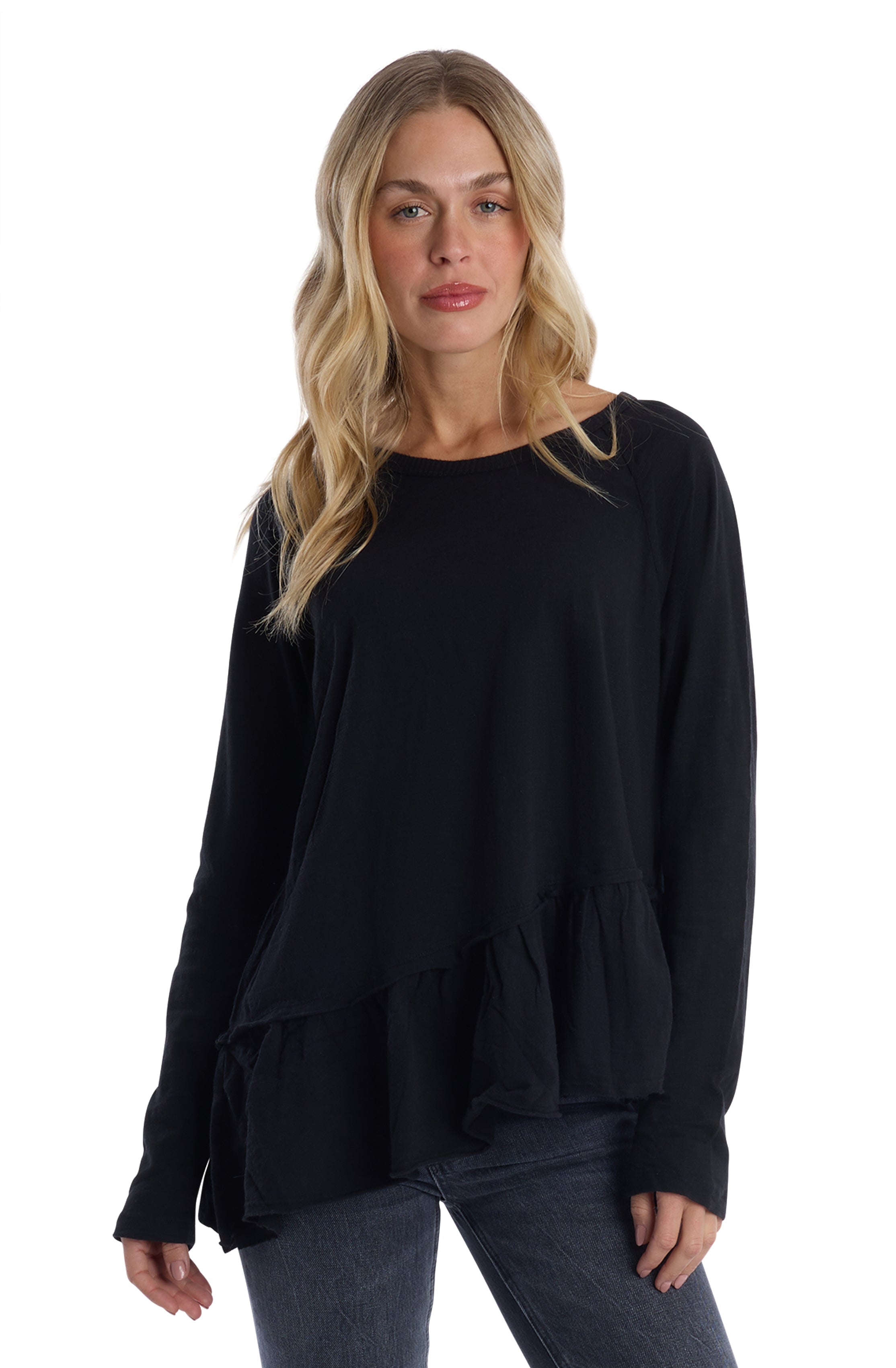 Raglan Long Sleeve Asymmetric Peplum