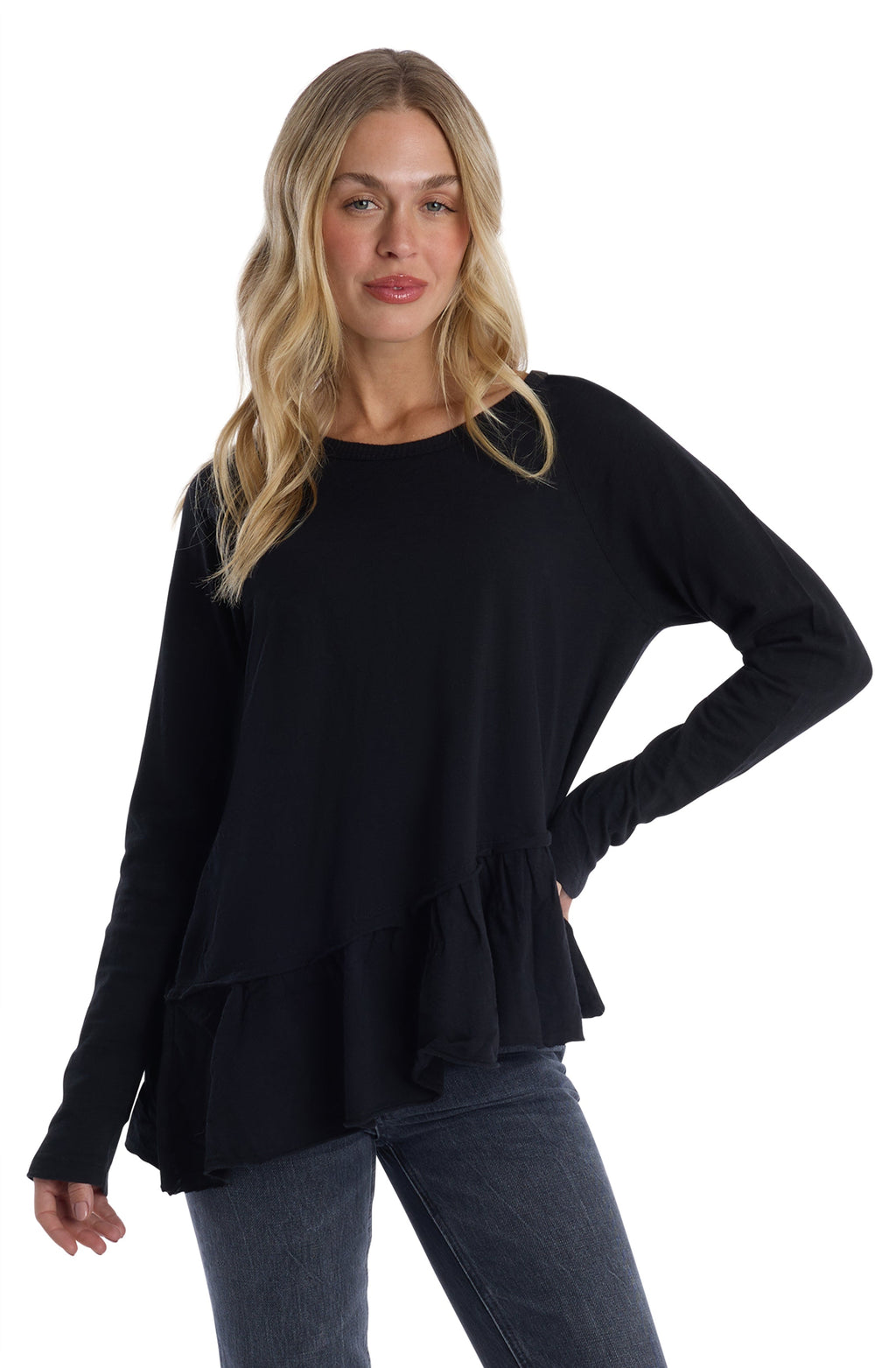 Raglan Long Sleeve Asymmetric Peplum