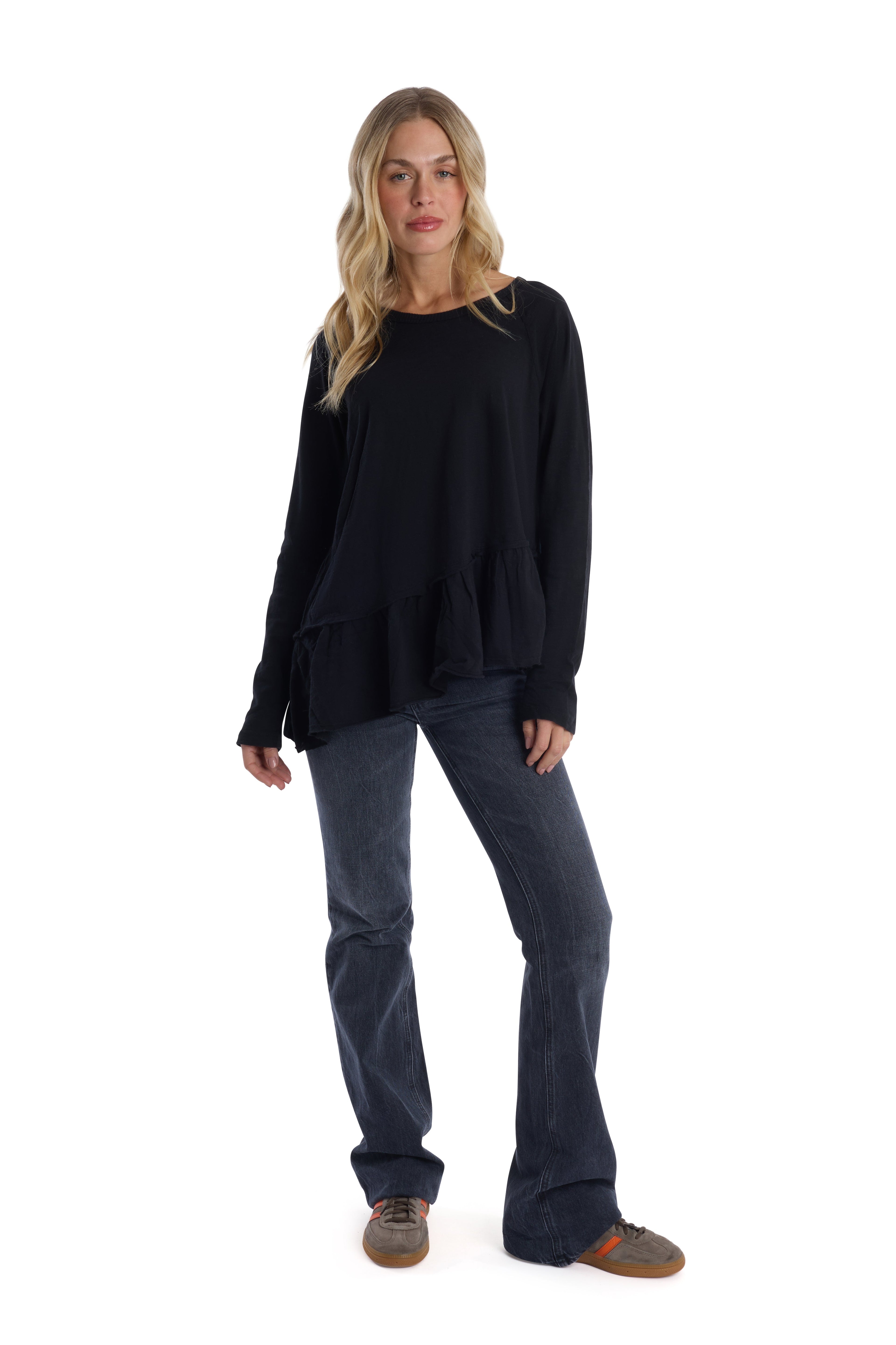 Raglan Long Sleeve Asymmetric Peplum