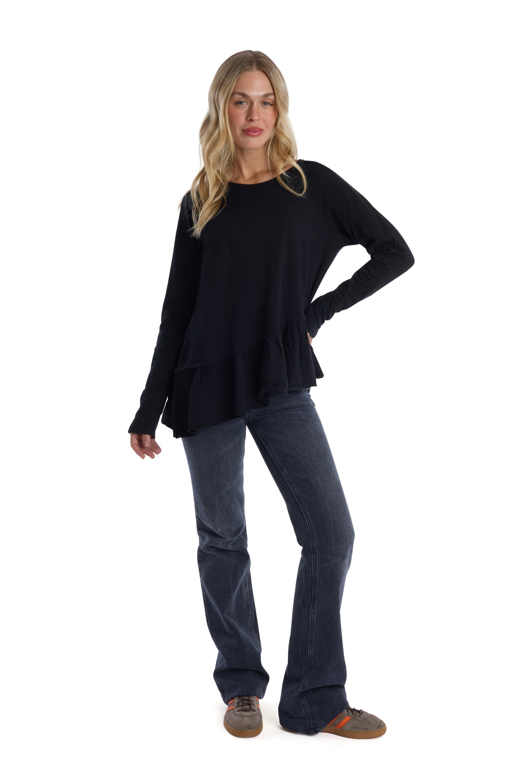 Raglan Long Sleeve Asymmetric Peplum