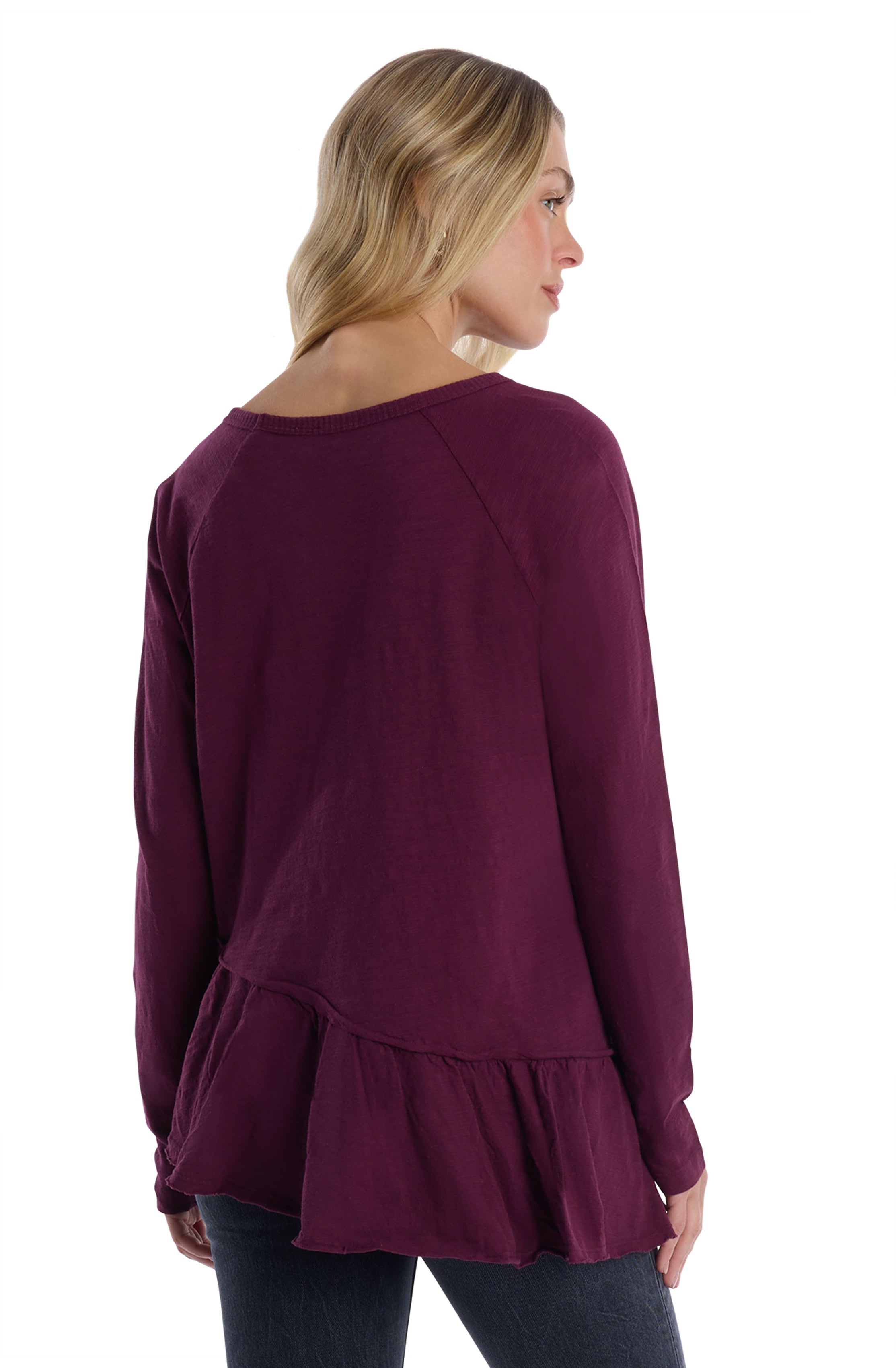 Raglan Long Sleeve Asymmetric Peplum