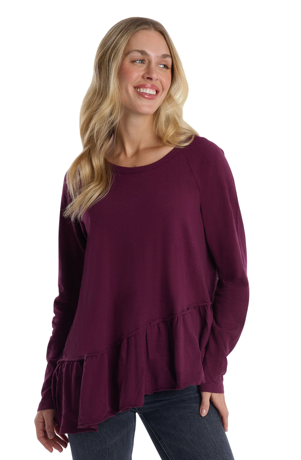Raglan Long Sleeve Asymmetric Peplum
