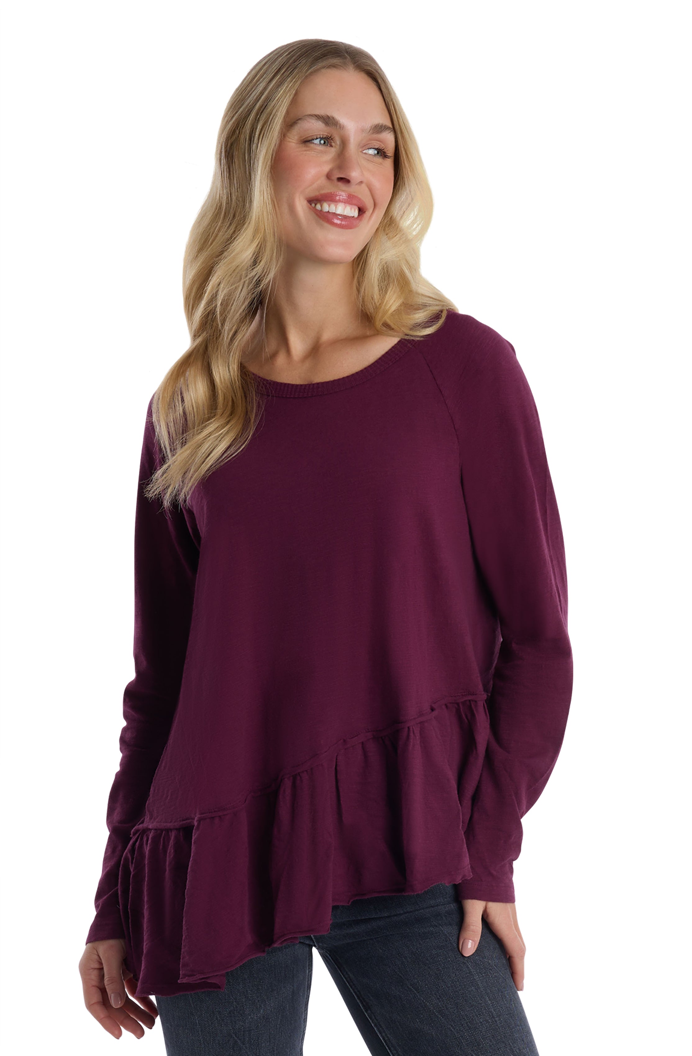 Raglan Long Sleeve Asymmetric Peplum