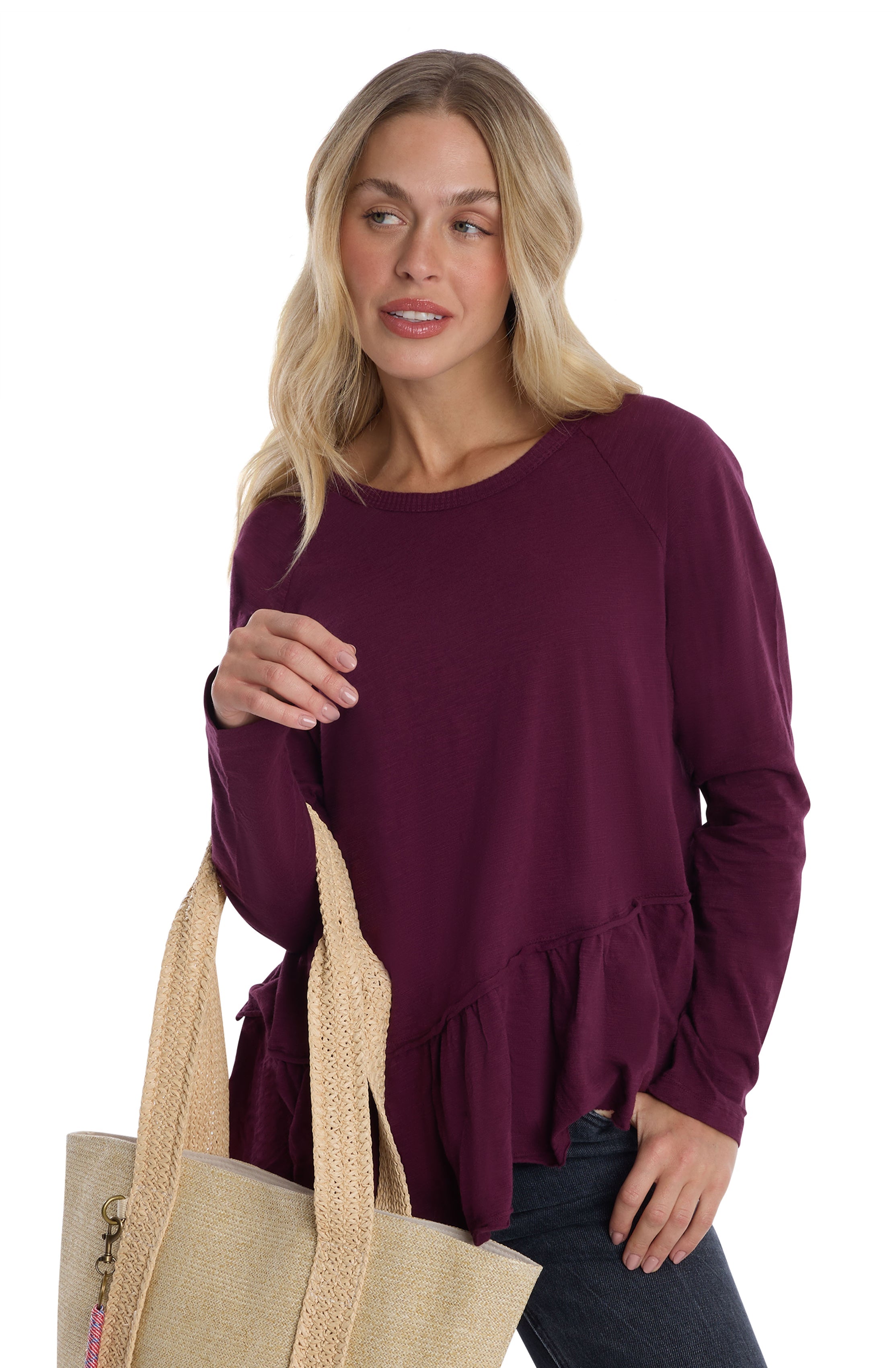 Raglan Long Sleeve Asymmetric Peplum