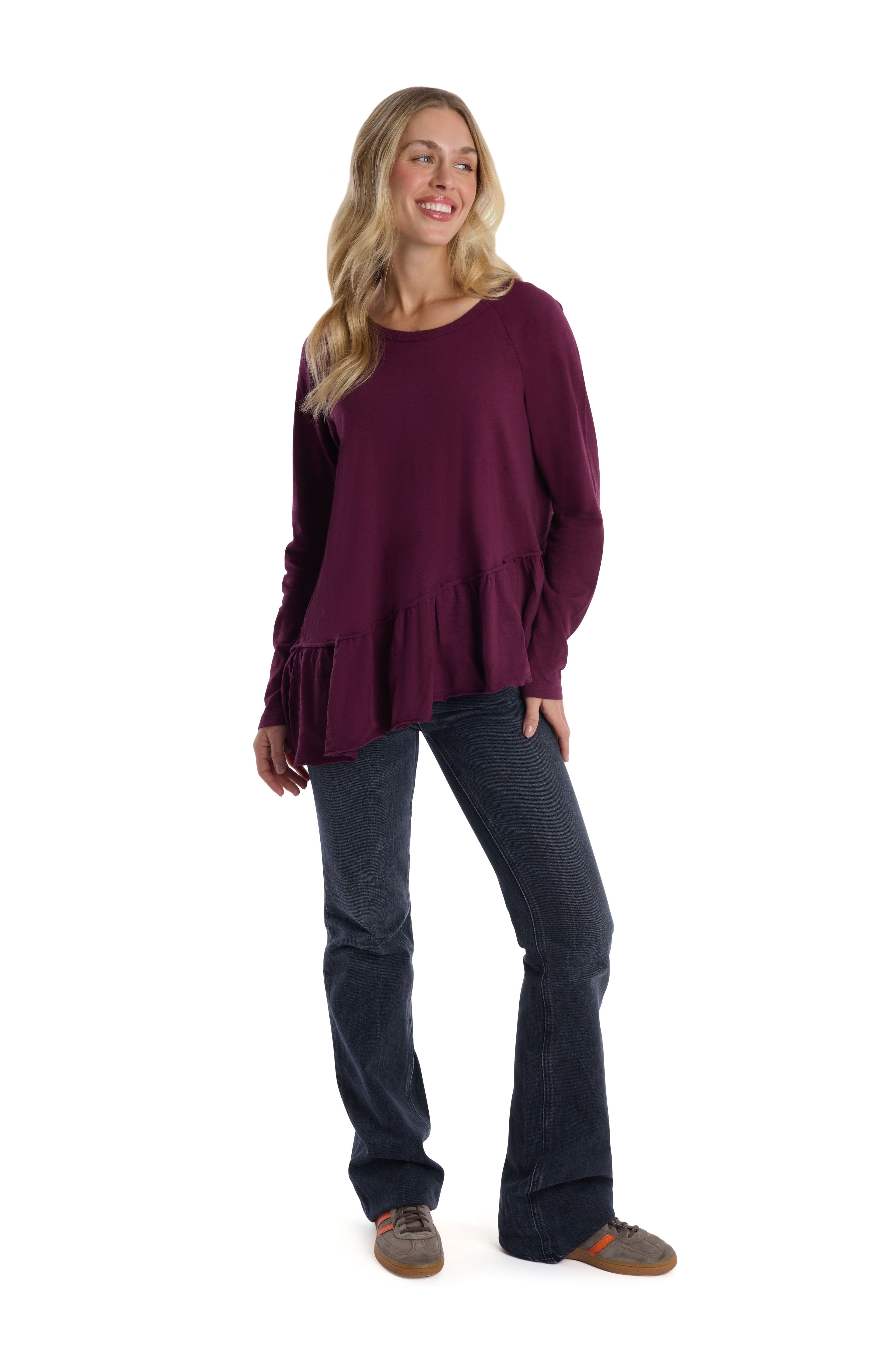 Raglan Long Sleeve Asymmetric Peplum
