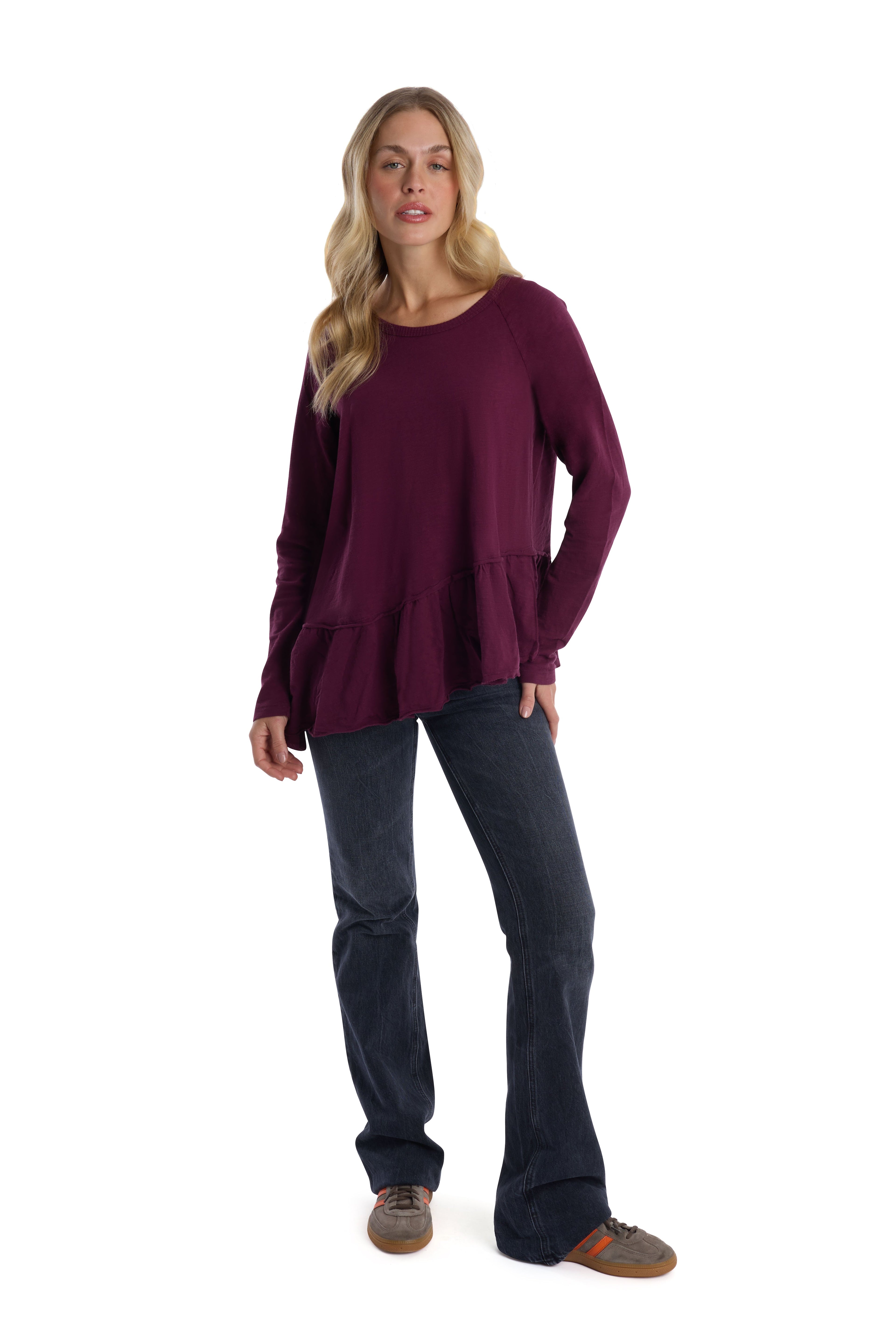 Raglan Long Sleeve Asymmetric Peplum