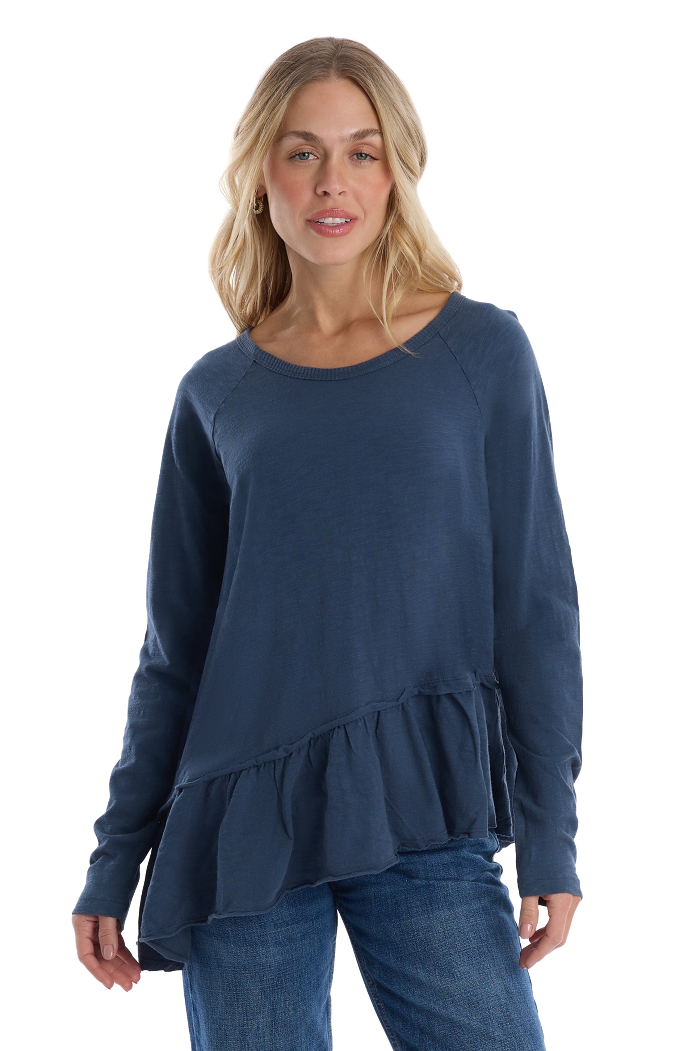 Raglan Long Sleeve Asymmetric Peplum