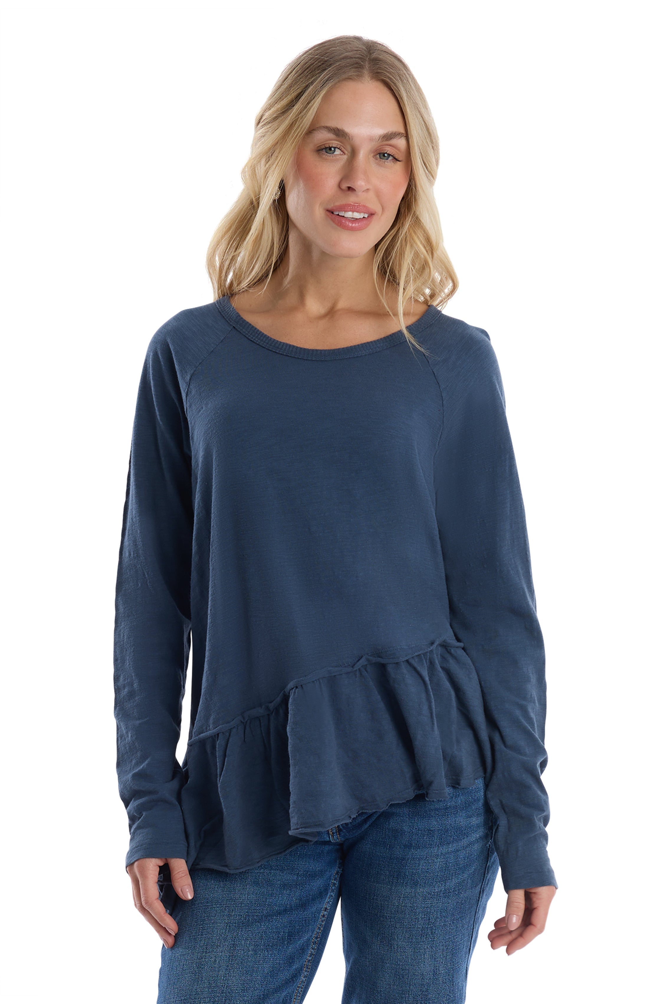 Raglan Long Sleeve Asymmetric Peplum