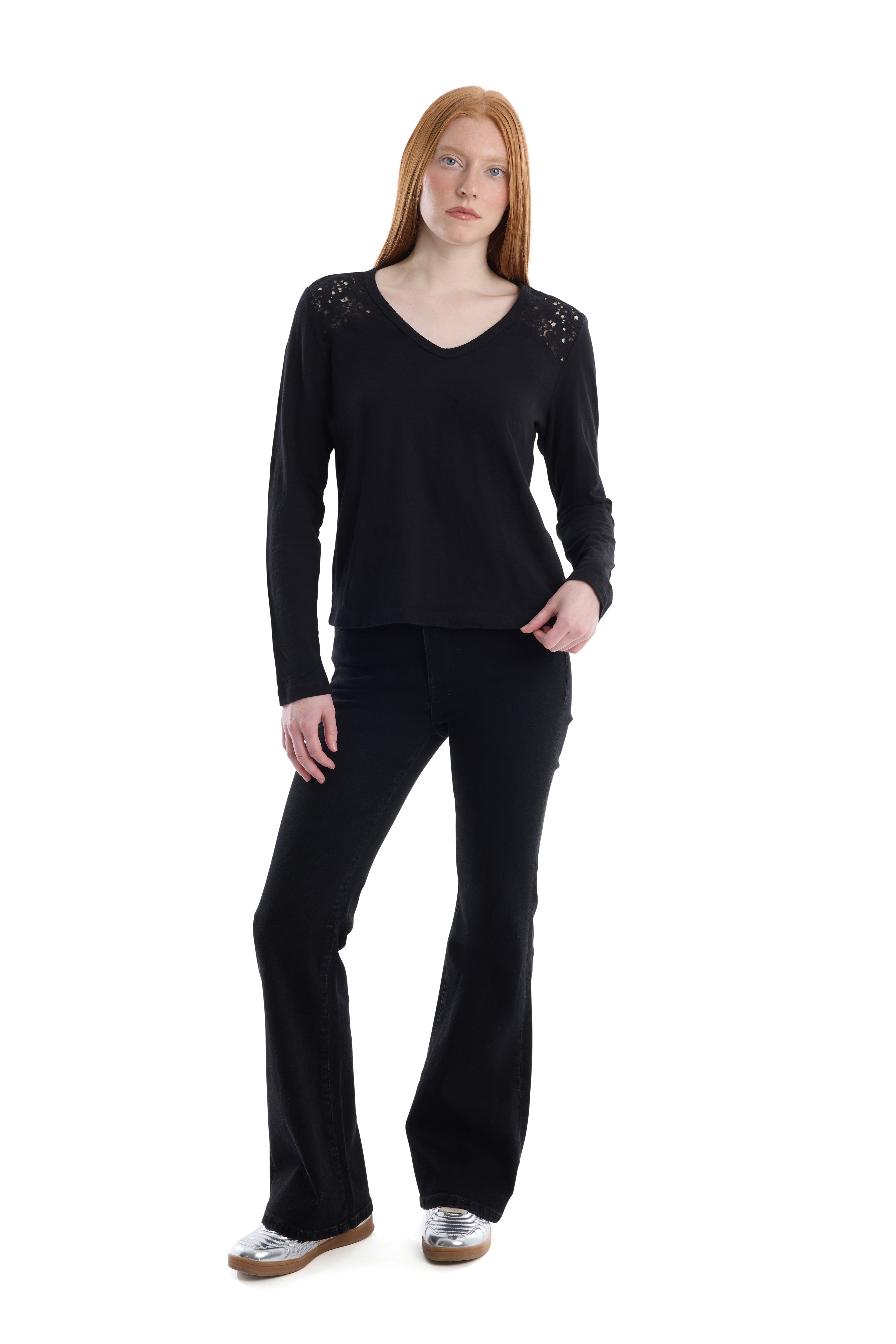 V-Neck Long Sleeve Mixed Media