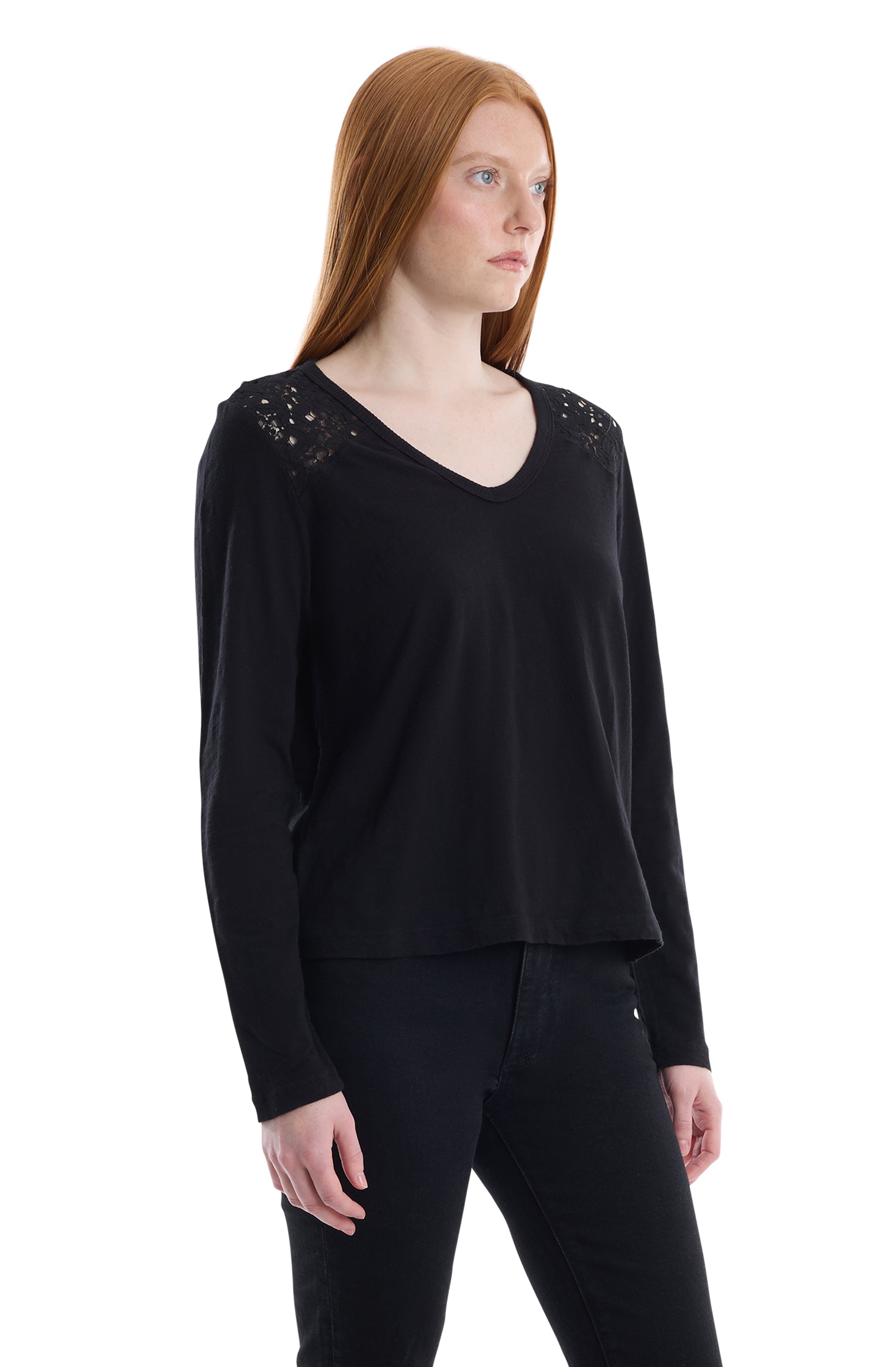 V-Neck Long Sleeve Mixed Media