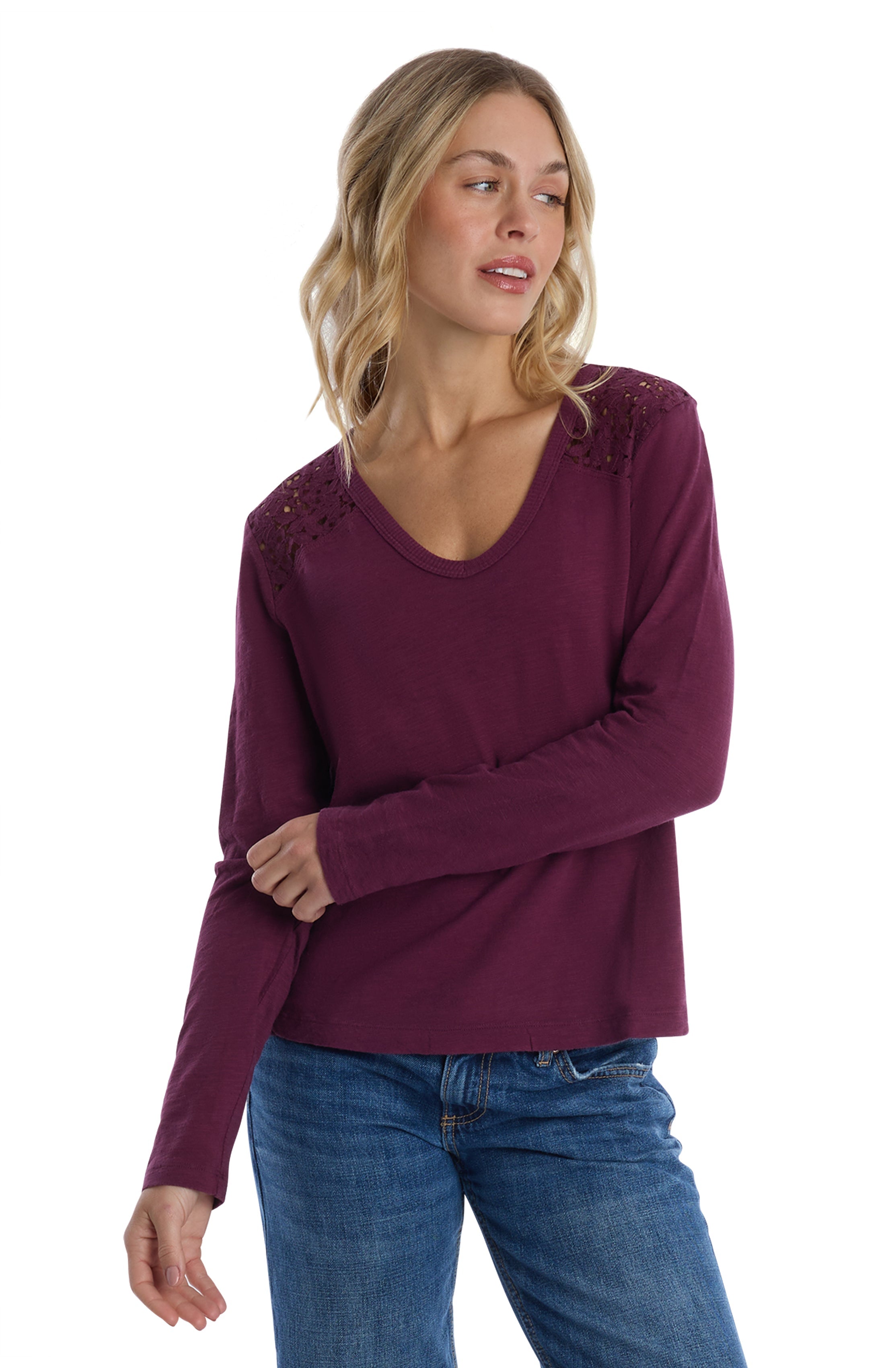 V-Neck Long Sleeve Mixed Media