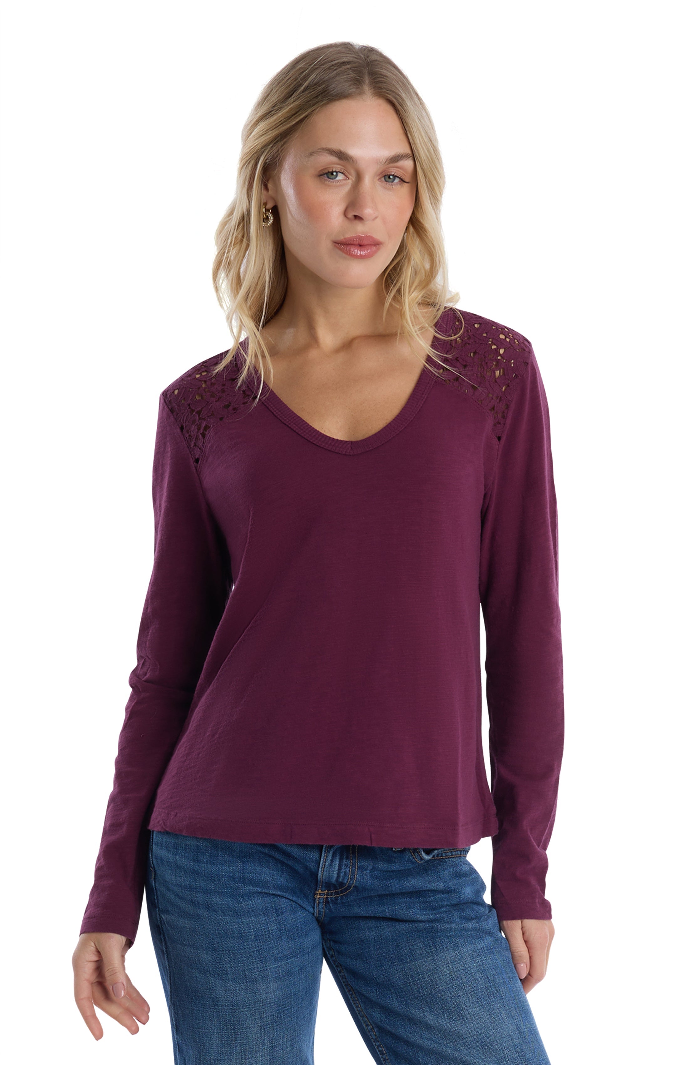 V-Neck Long Sleeve Mixed Media