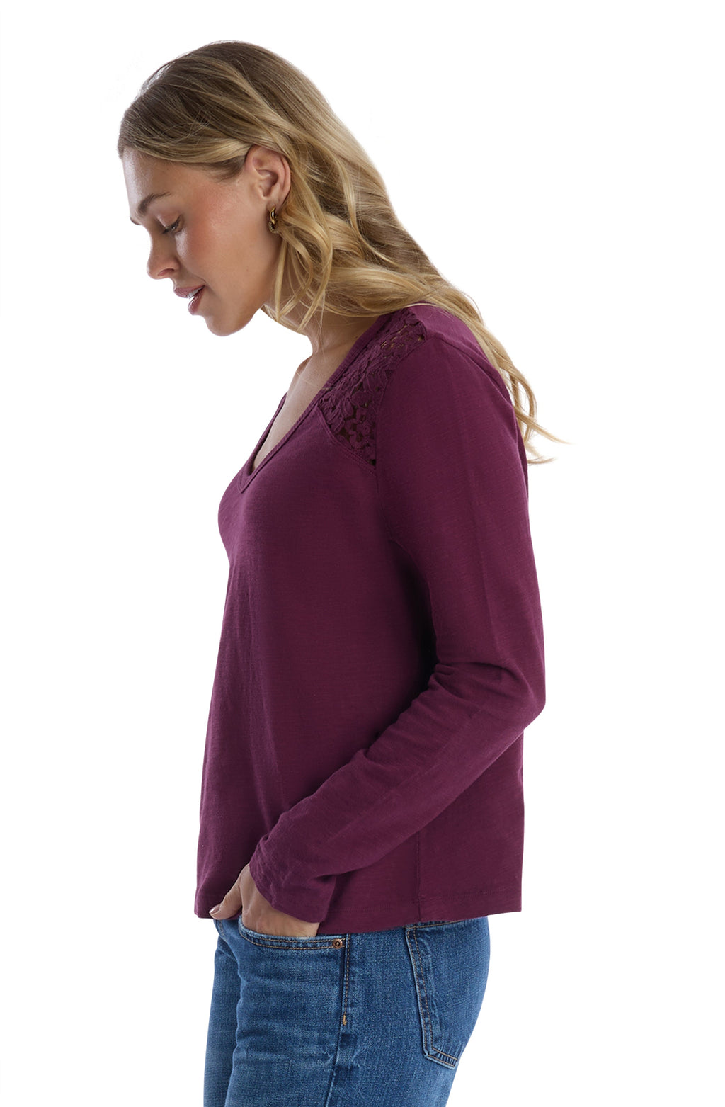 V-Neck Long Sleeve Mixed Media