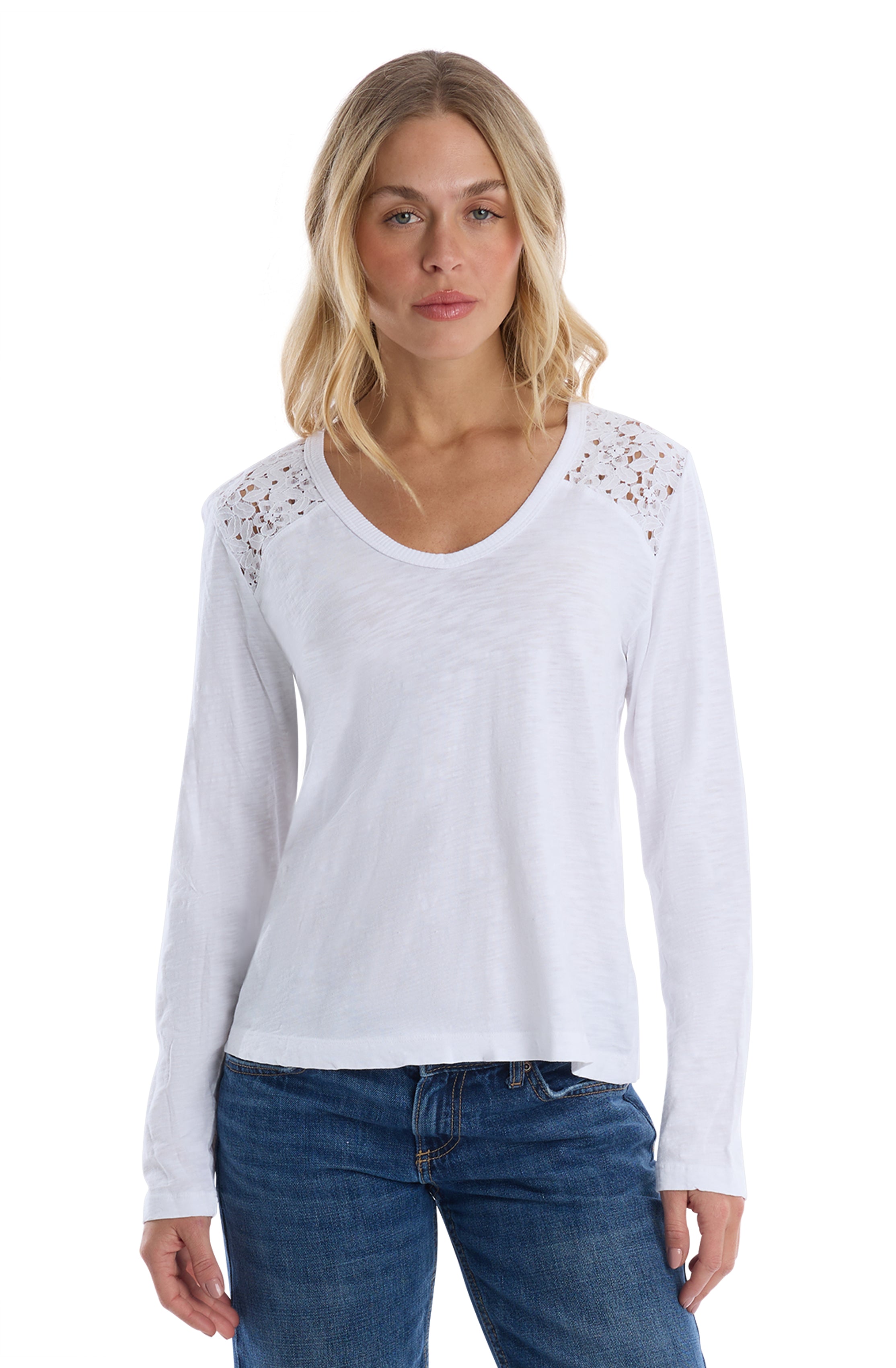 V-Neck Long Sleeve Mixed Media