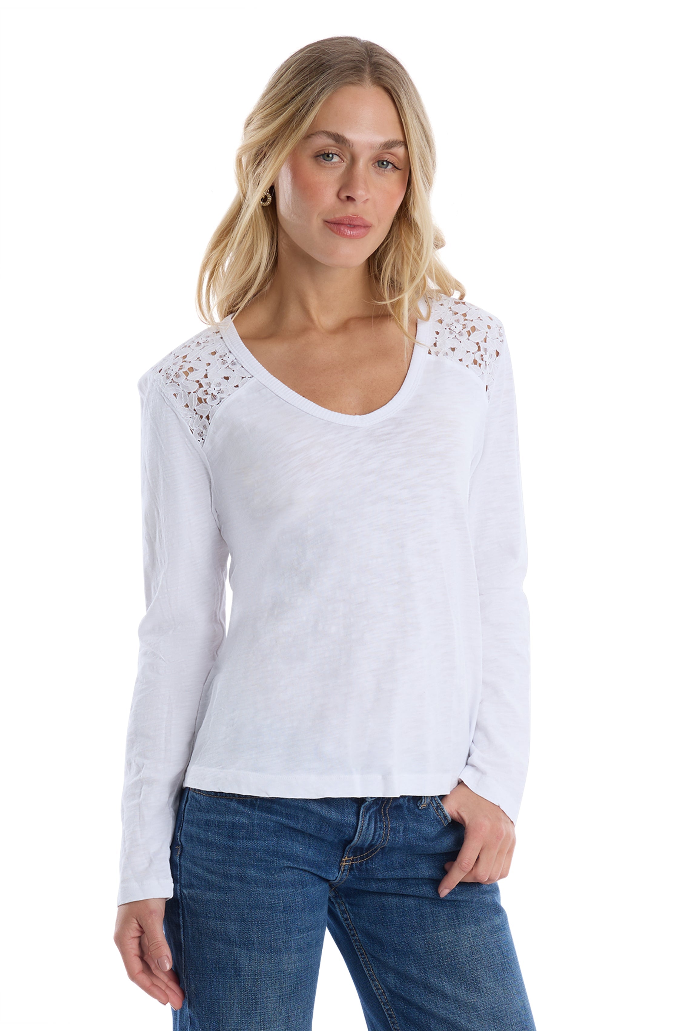 V-Neck Long Sleeve Mixed Media