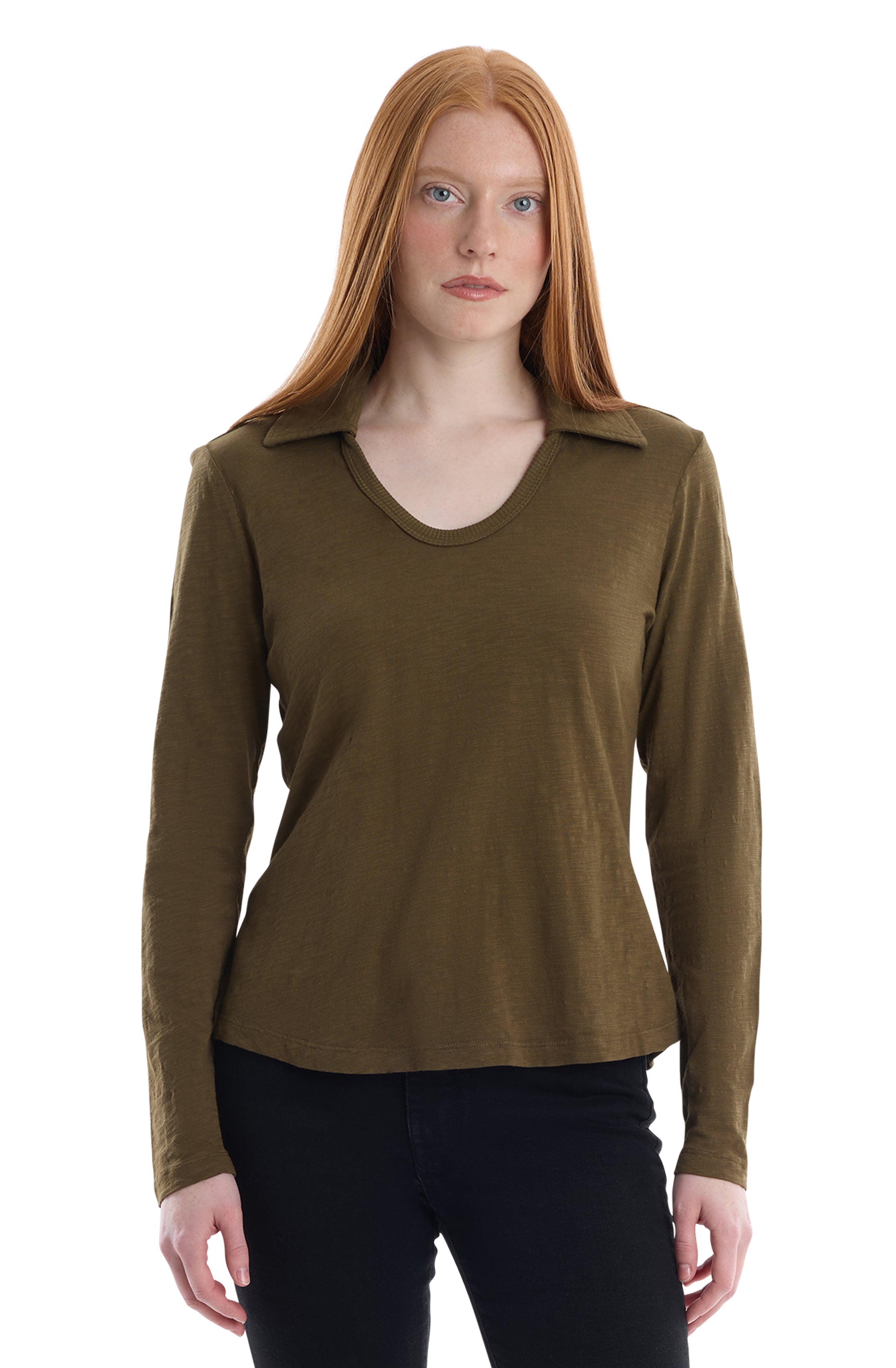 Scoop Neck Long Sleeve Polo