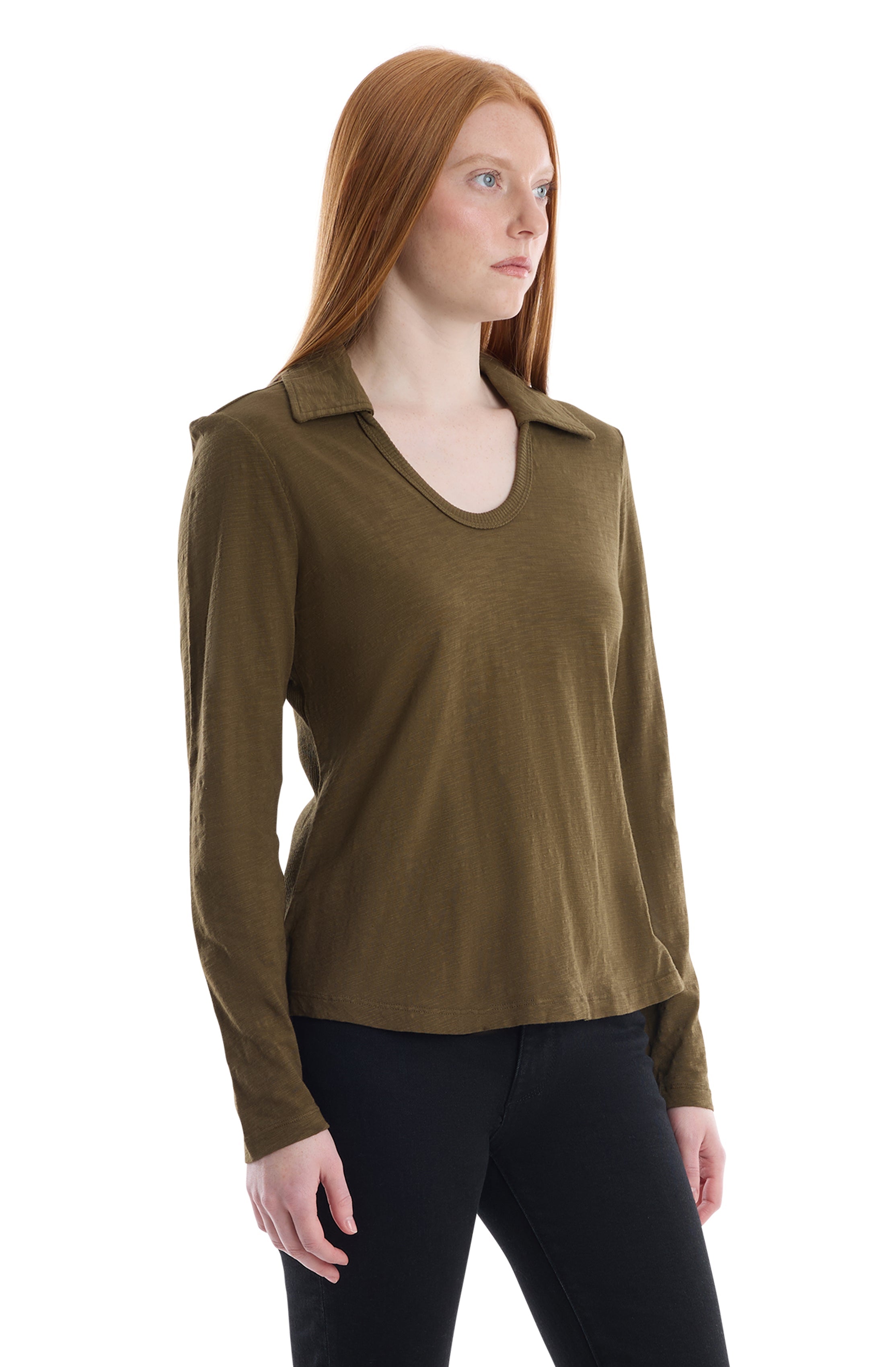 Scoop Neck Long Sleeve Polo