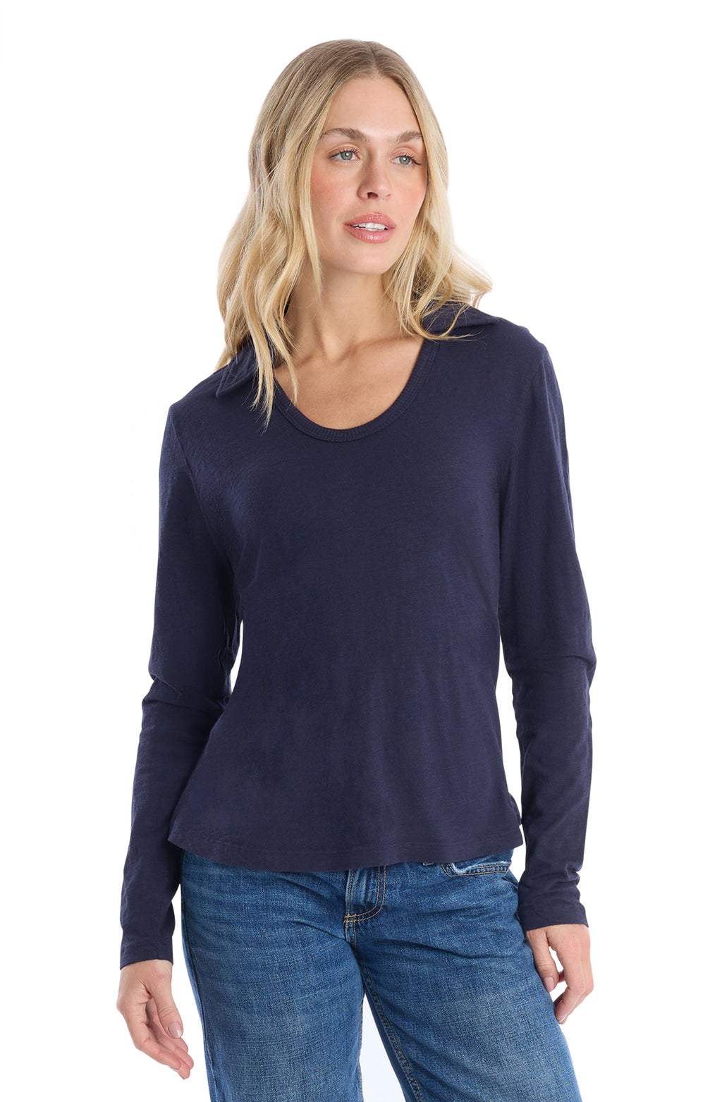 Scoop Neck Long Sleeve Polo
