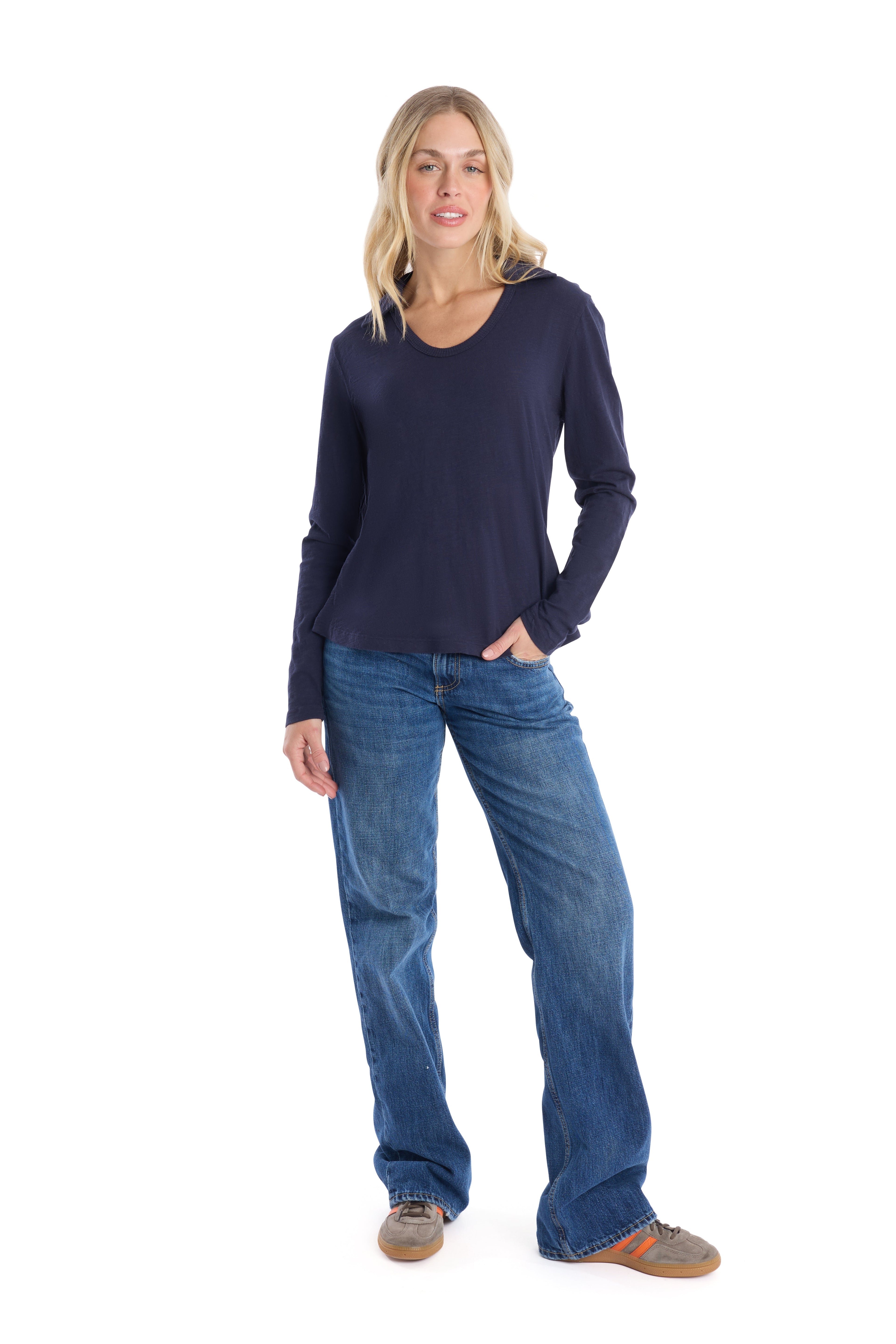 Scoop Neck Long Sleeve Polo