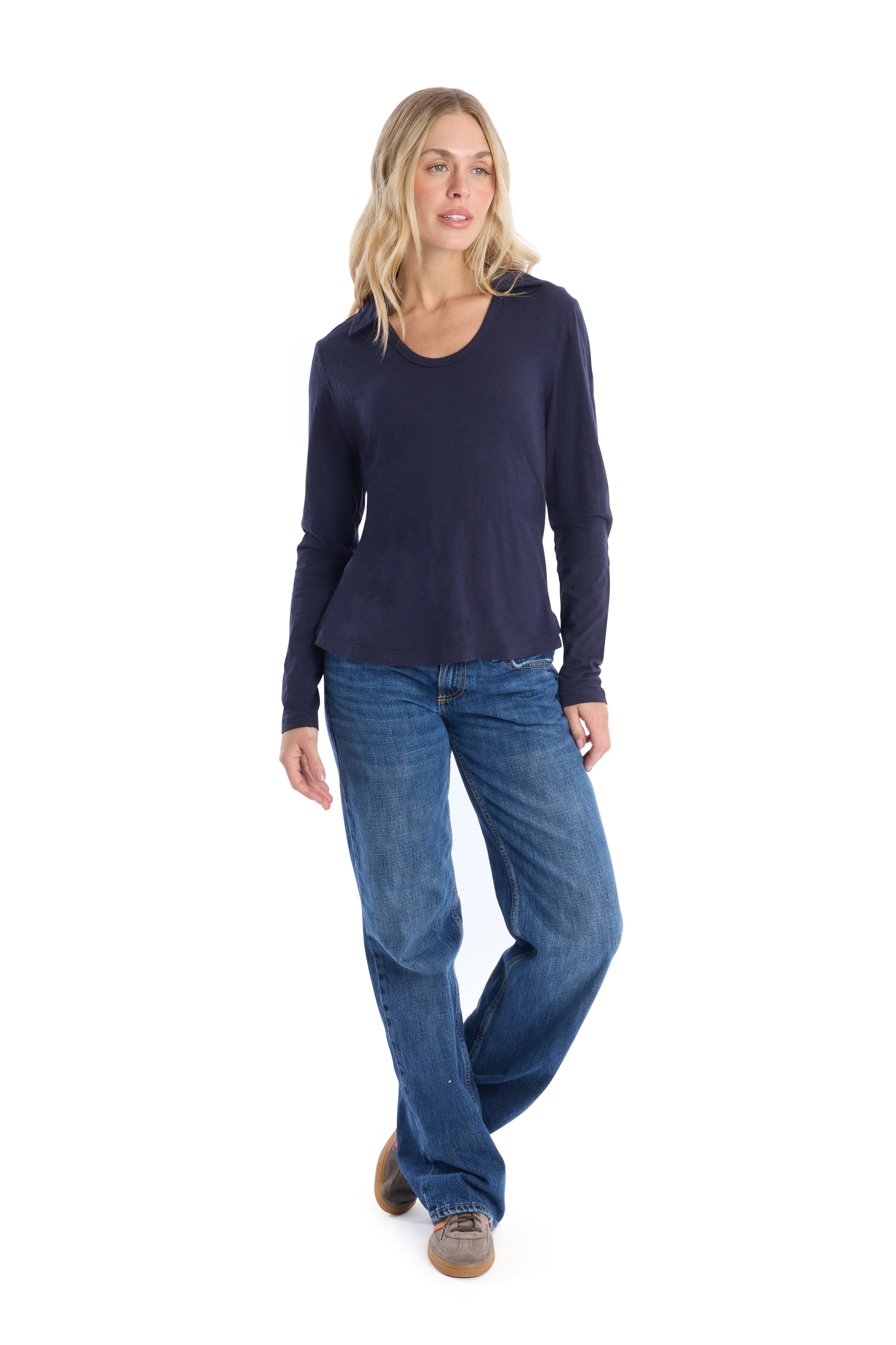 Scoop Neck Long Sleeve Polo