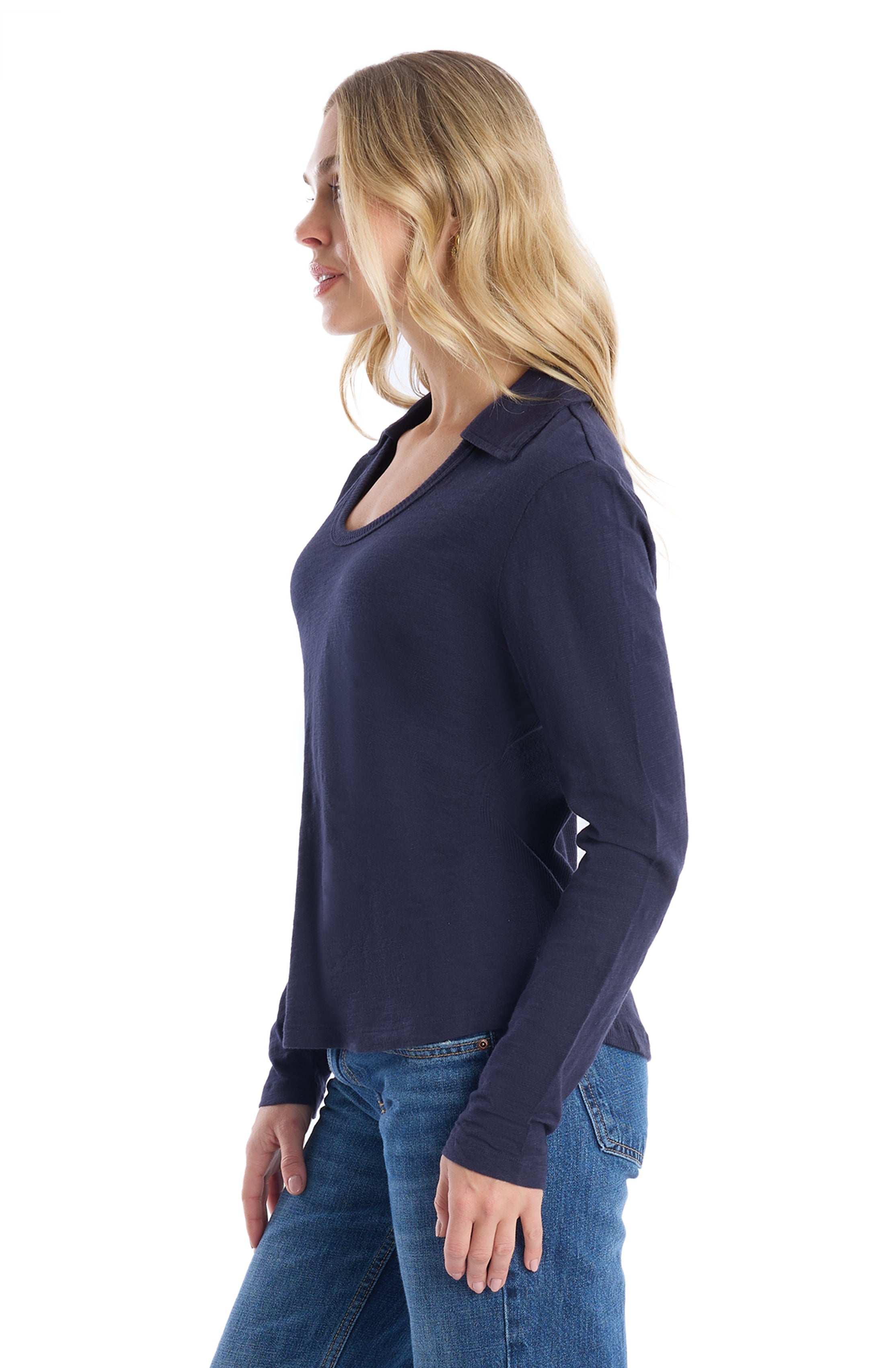 Scoop Neck Long Sleeve Polo