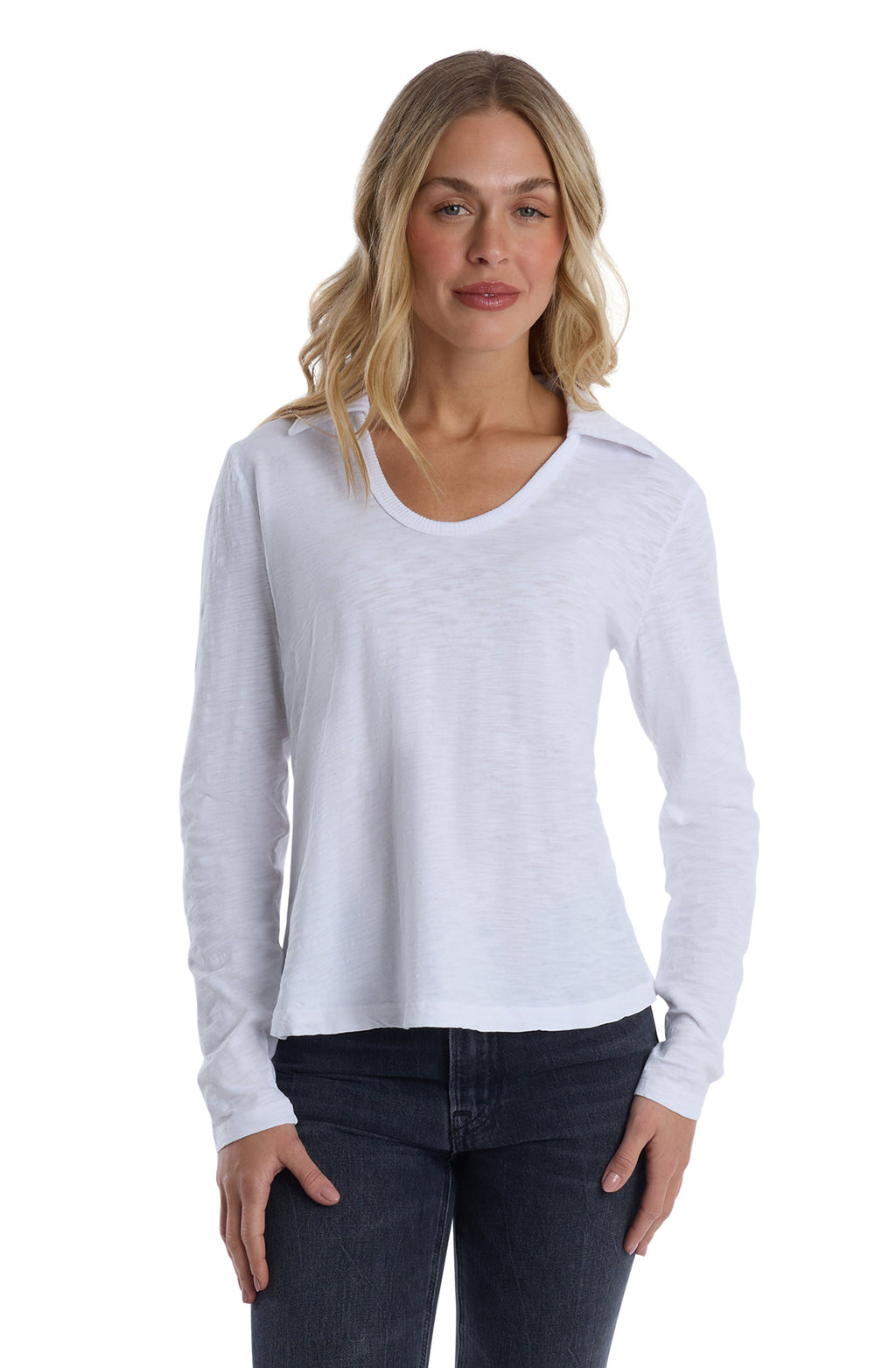 Scoop Neck Long Sleeve Polo