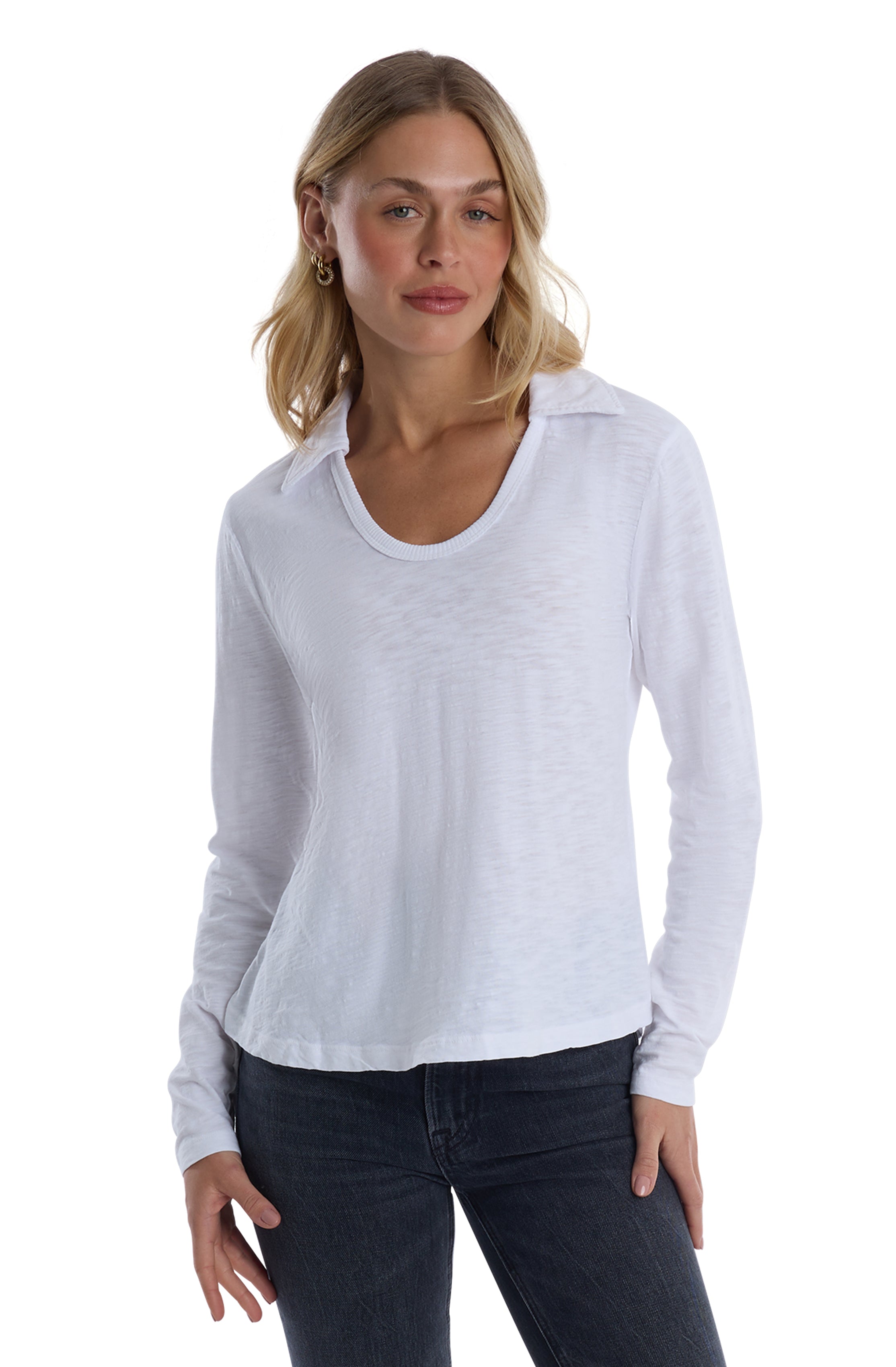 Scoop Neck Long Sleeve Polo