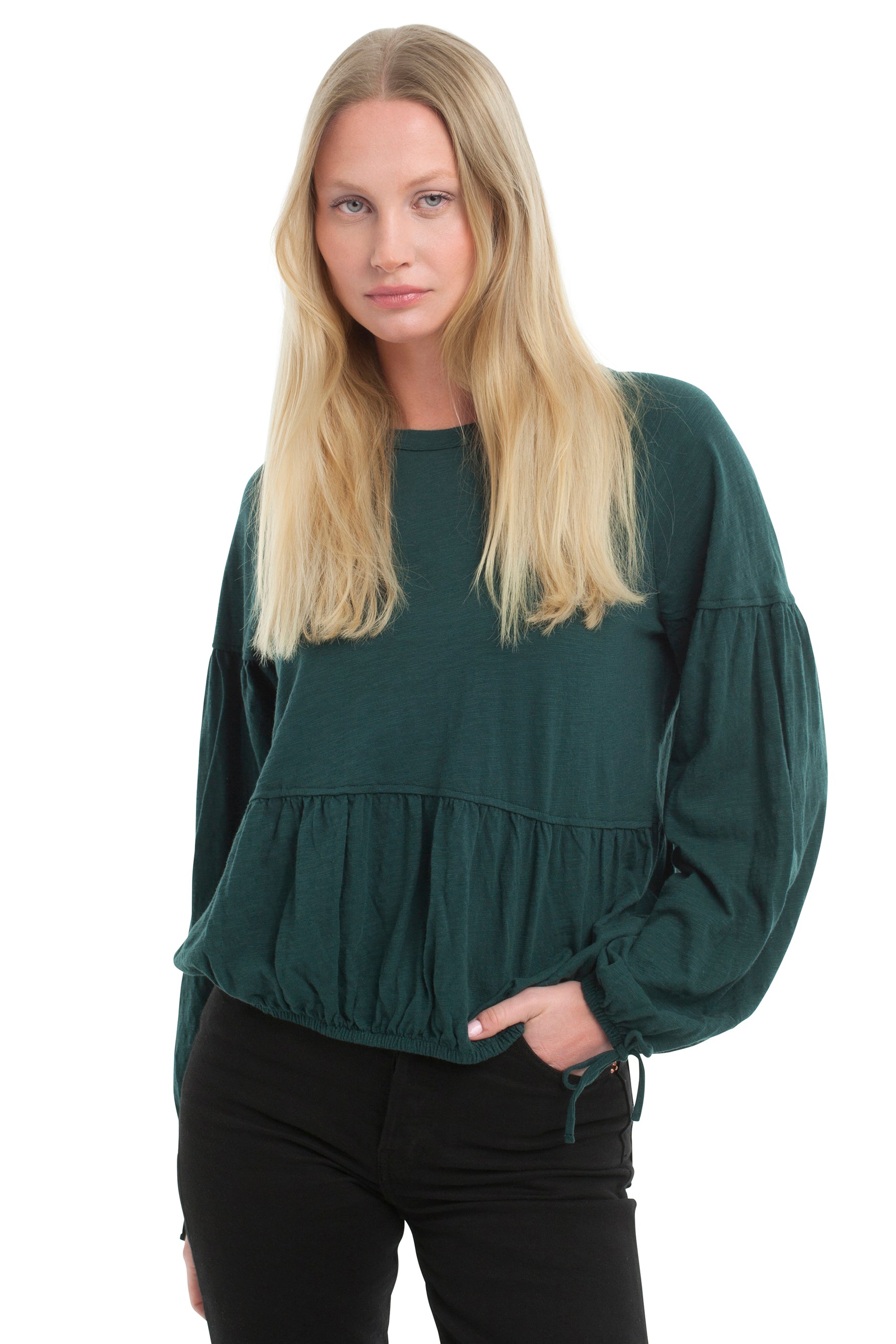 Shirred Elastic Hem Tee