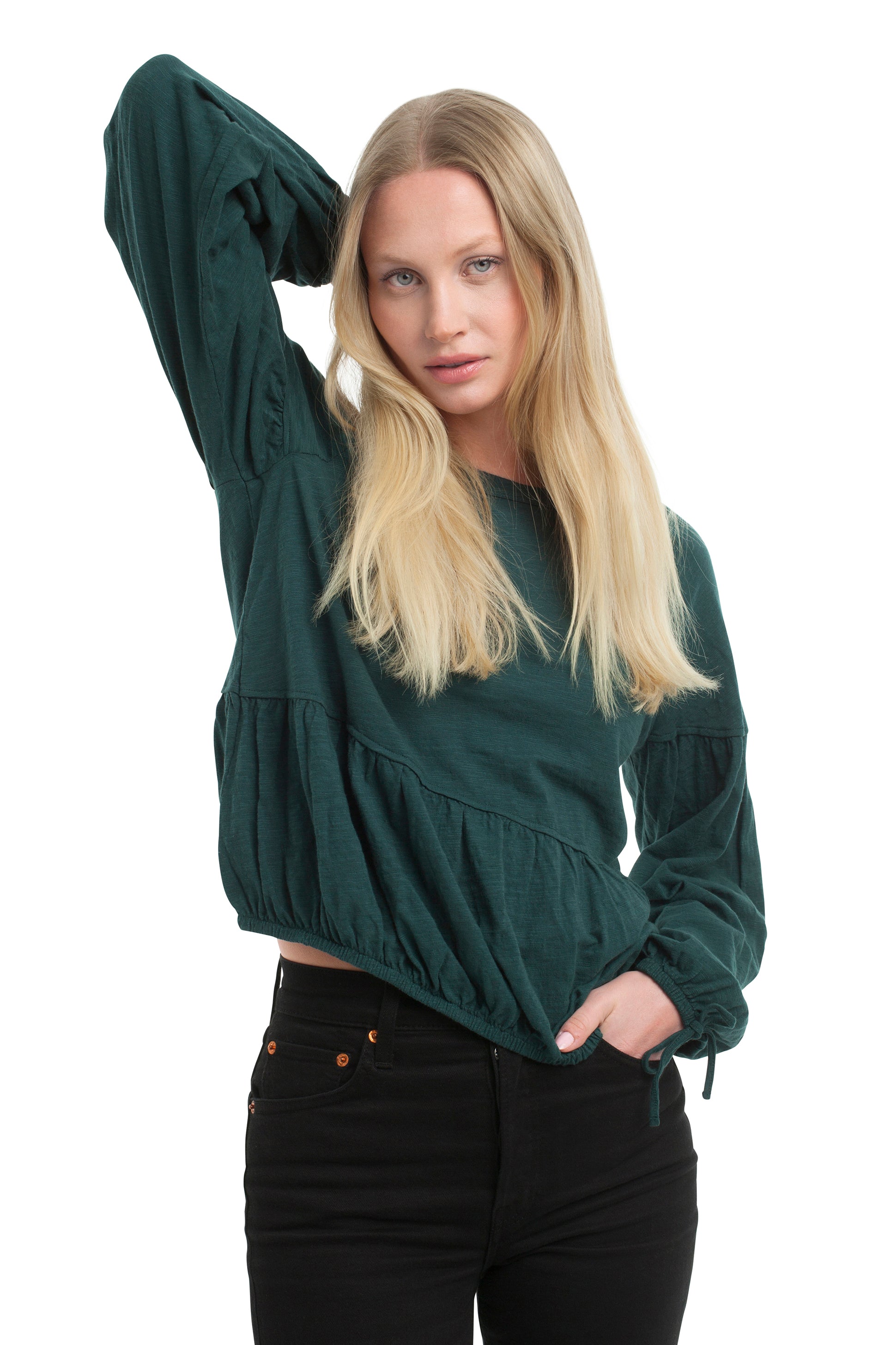 Shirred Elastic Hem Tee
