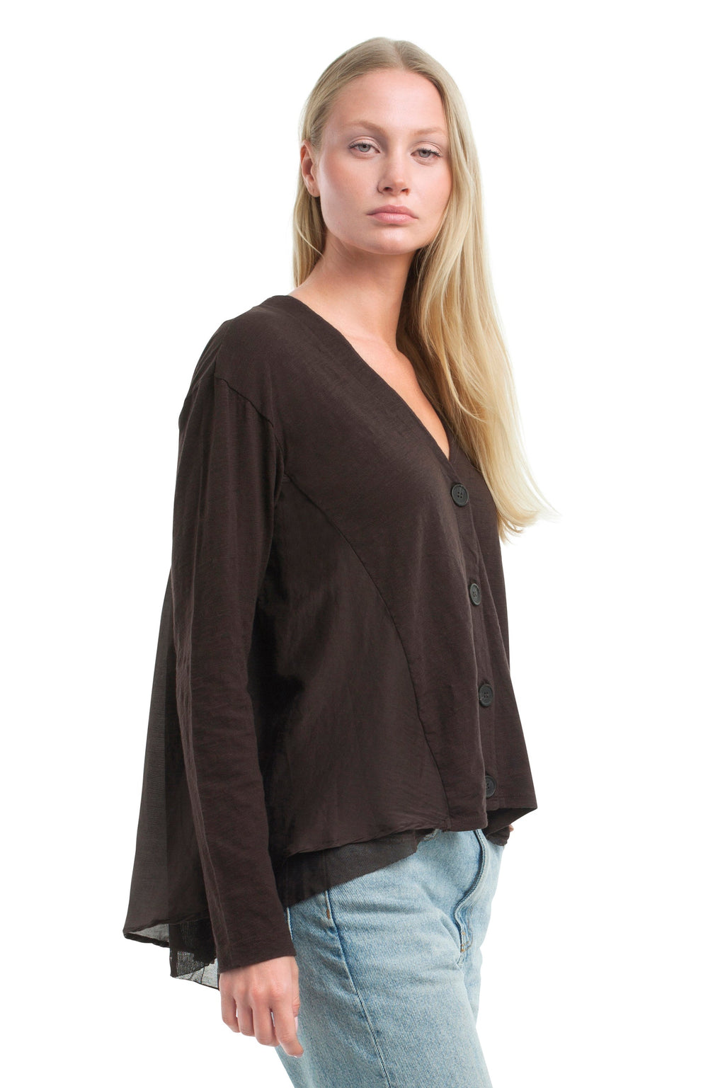 Button Front Mixed Cardigan