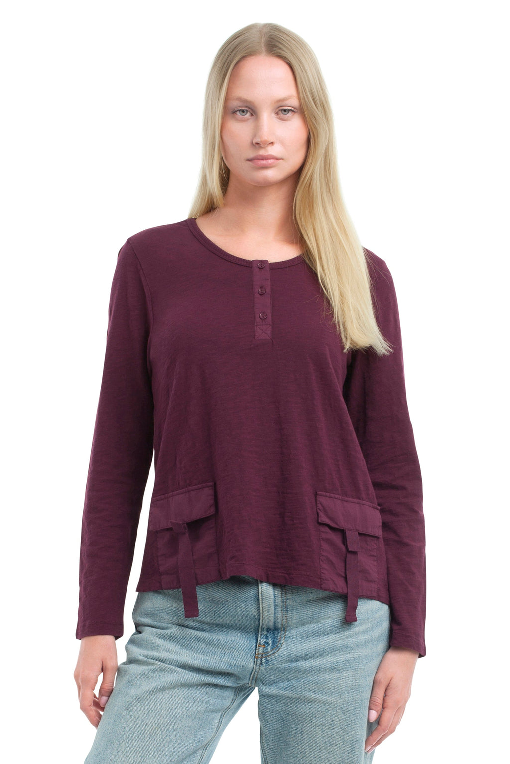 U Neck Button Placket Tee