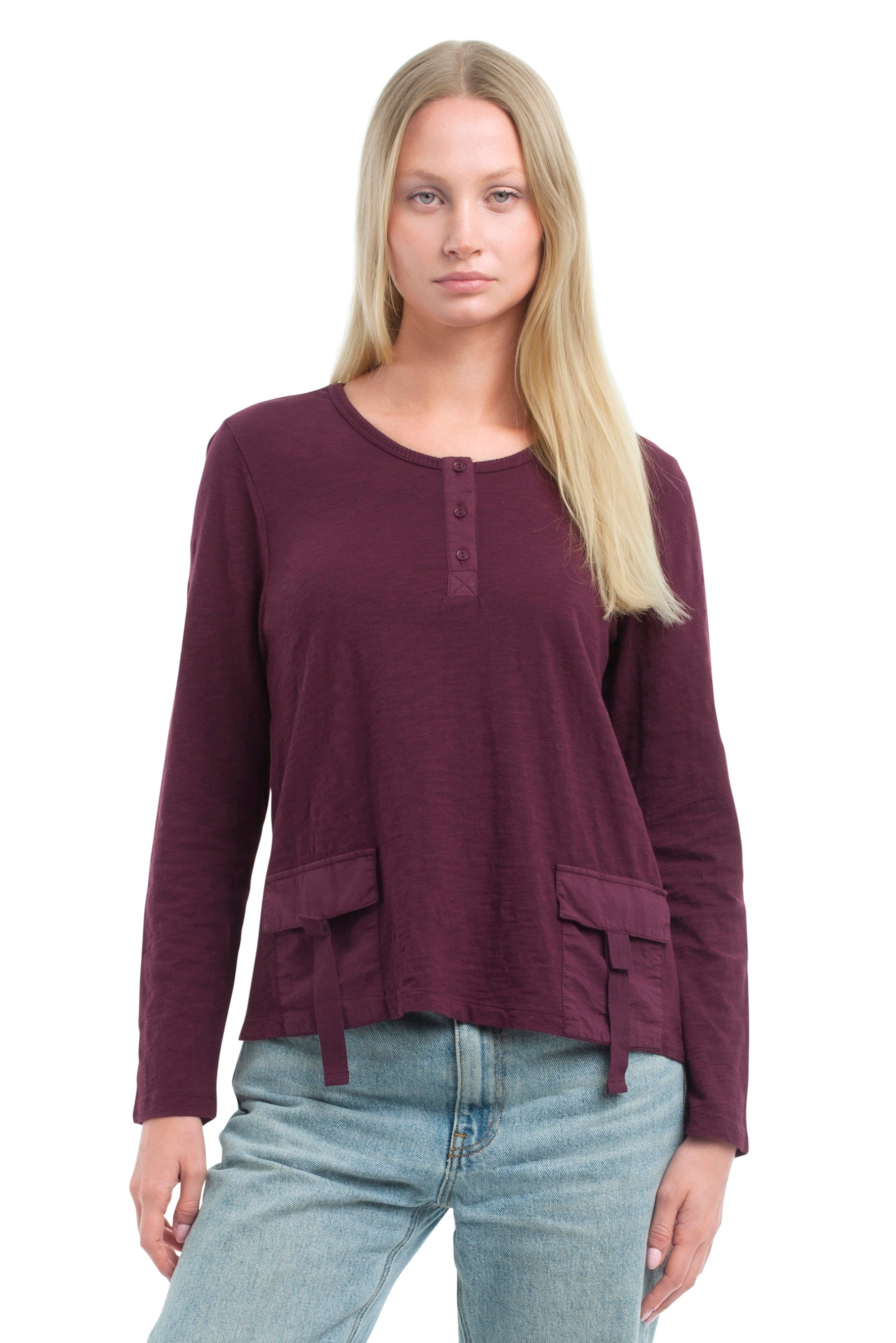 U Neck Button Placket Tee