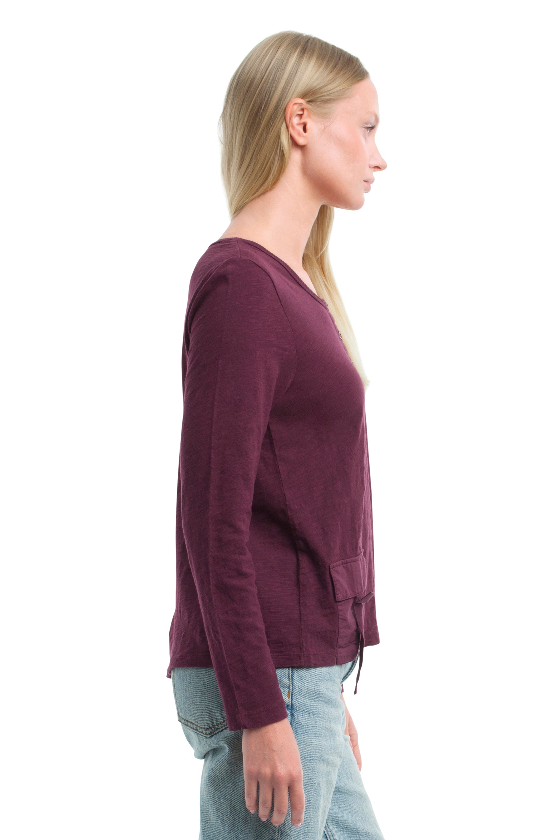U Neck Button Placket Tee