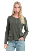 U Neck Button Placket Tee