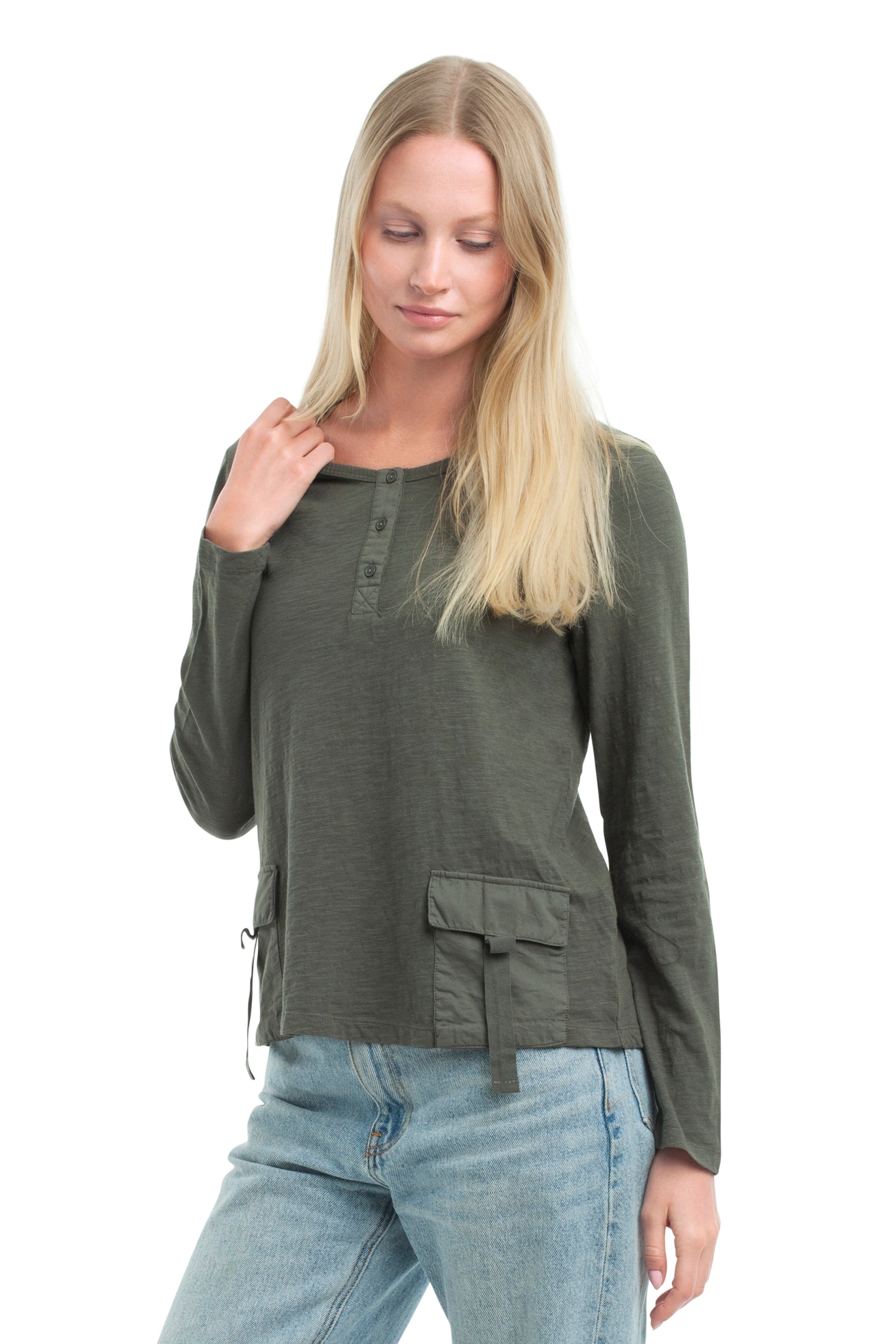 U Neck Button Placket Tee