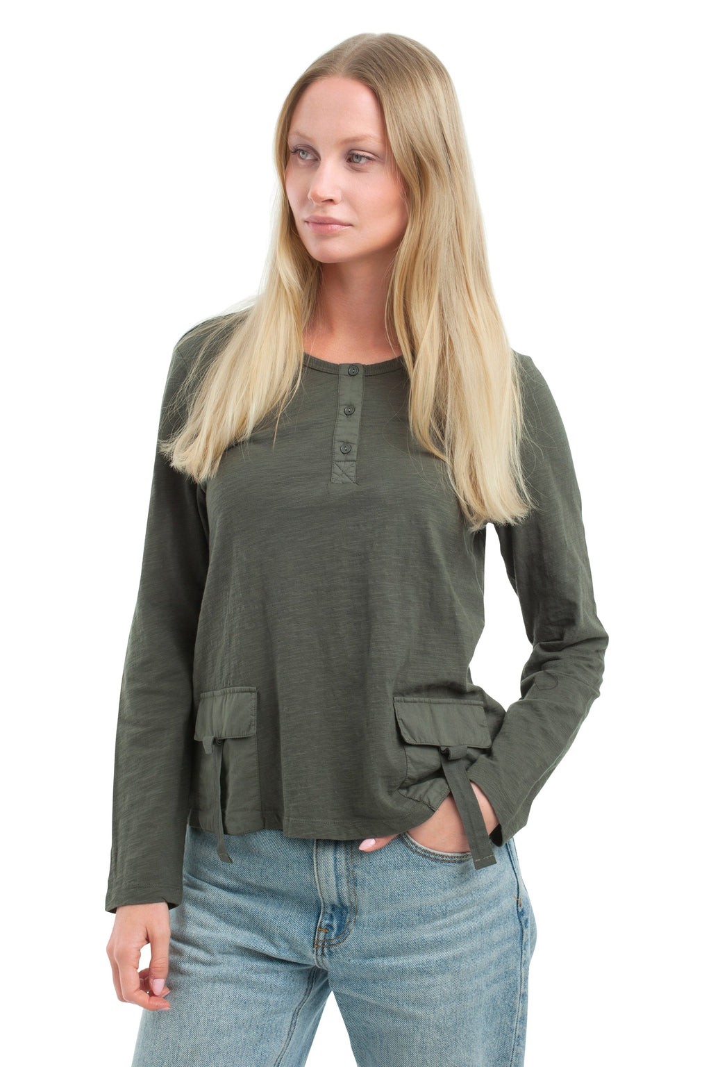 U Neck Button Placket Tee
