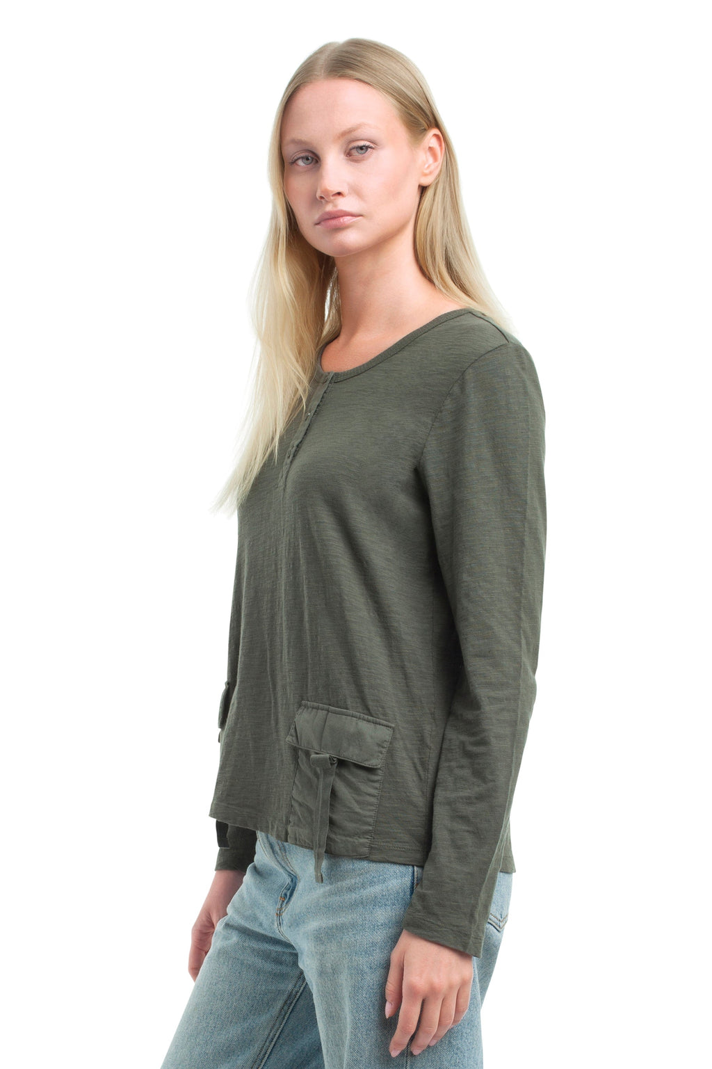 U Neck Button Placket Tee