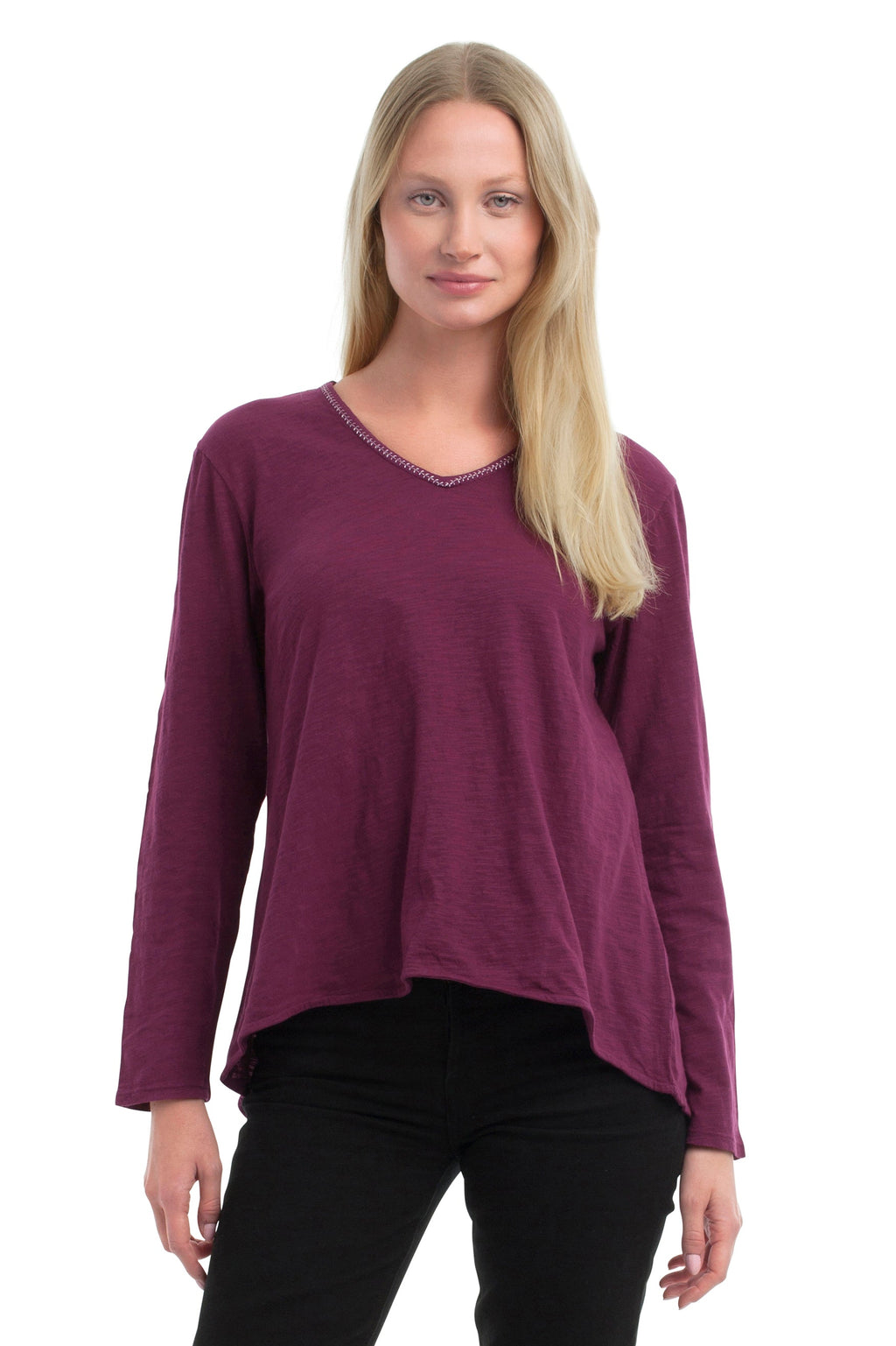 Metallic Thread V-Neck