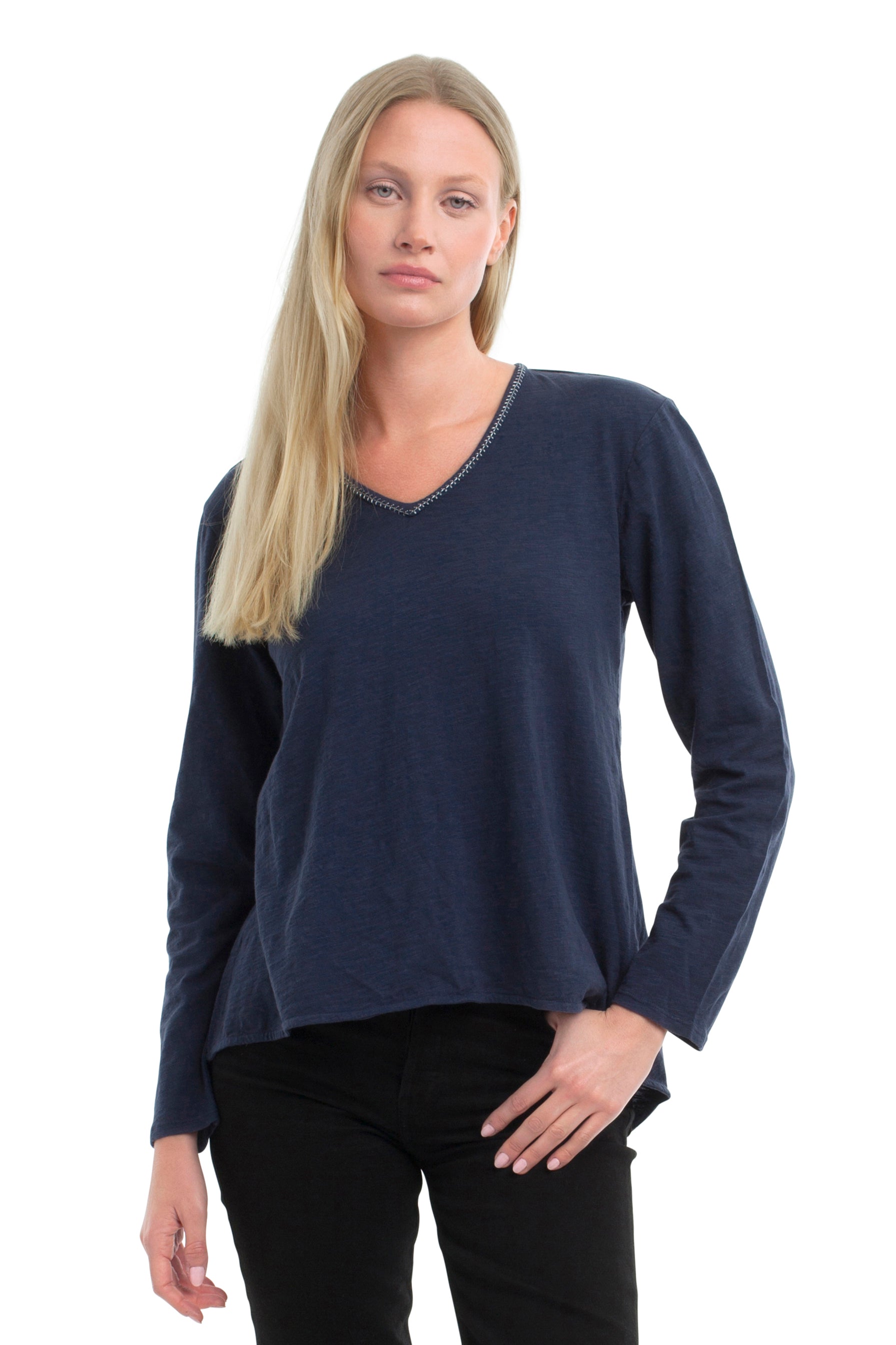 Metallic Thread V-Neck