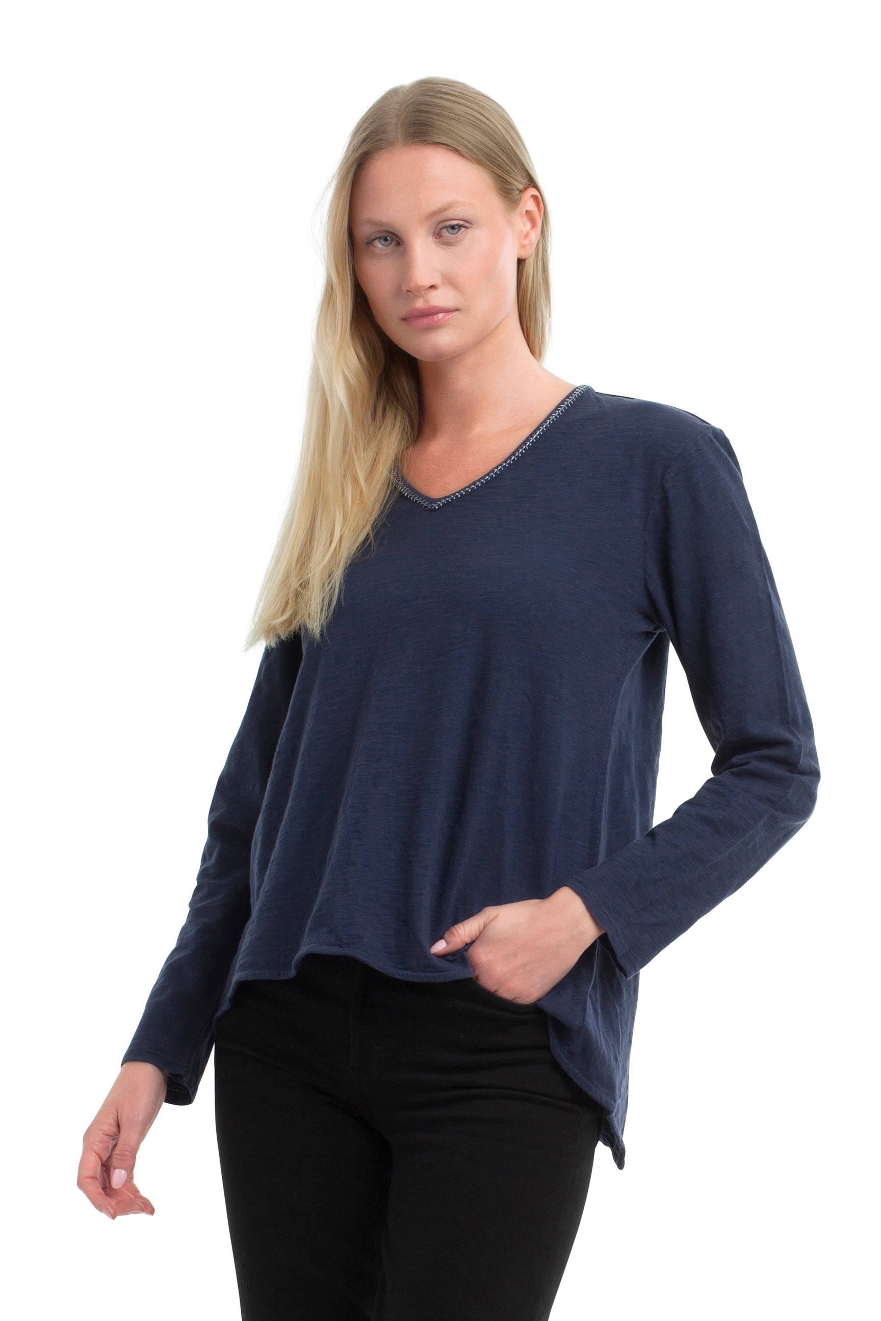 Metallic Thread V-Neck