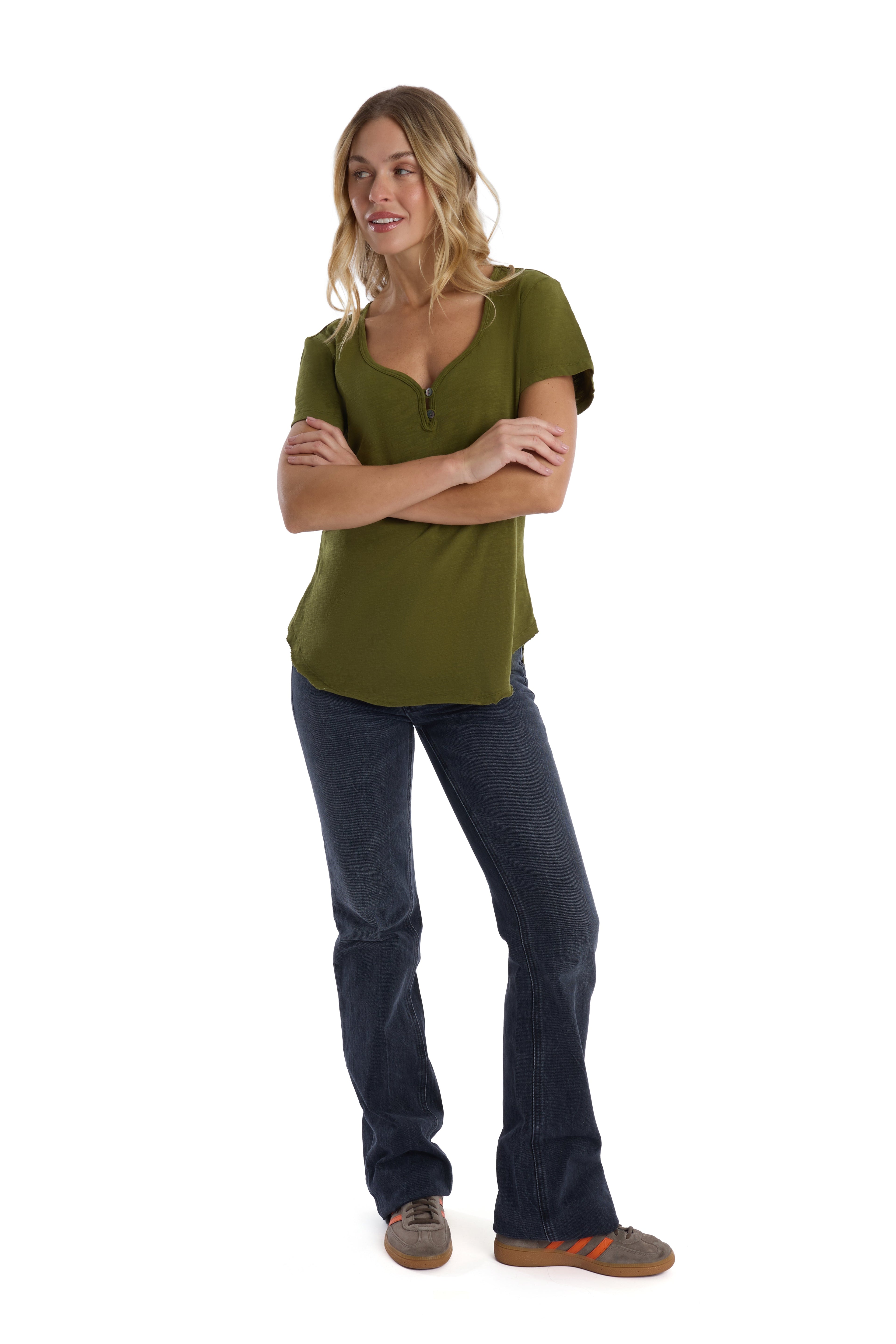 V-neck henley short sleeve